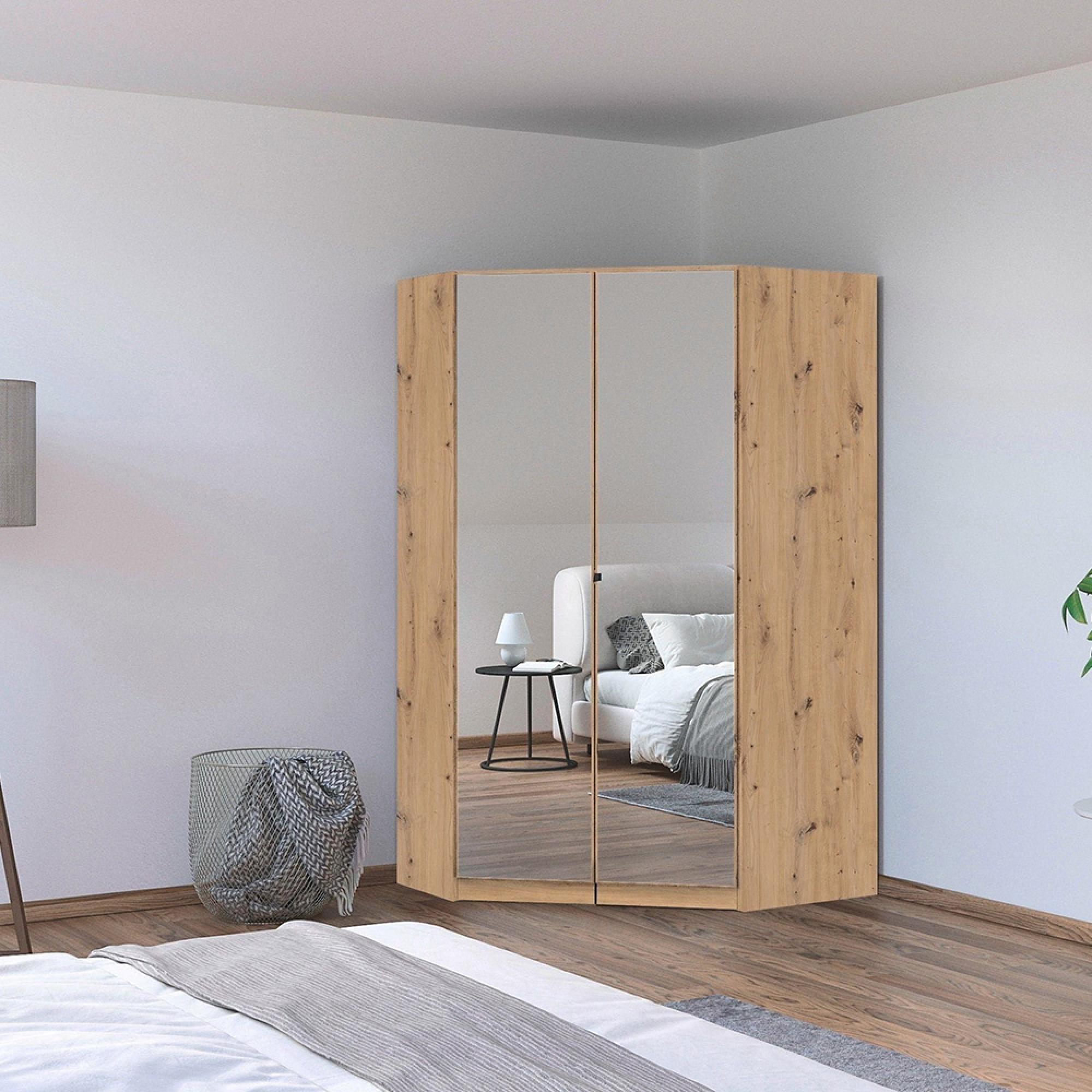 Costa Wardrobe - 117cm - 2 Door - Mirrored Corner - Artisan Oak