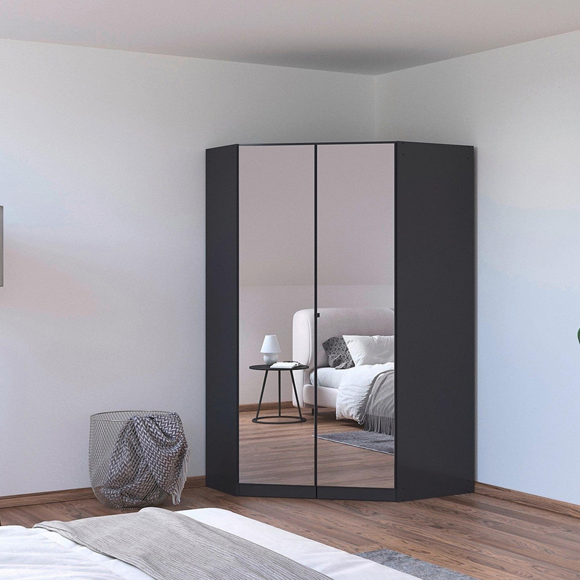 Costa Wardrobe - 117cm - 2 Door - Mirrored Corner - Metallic Dark Grey
