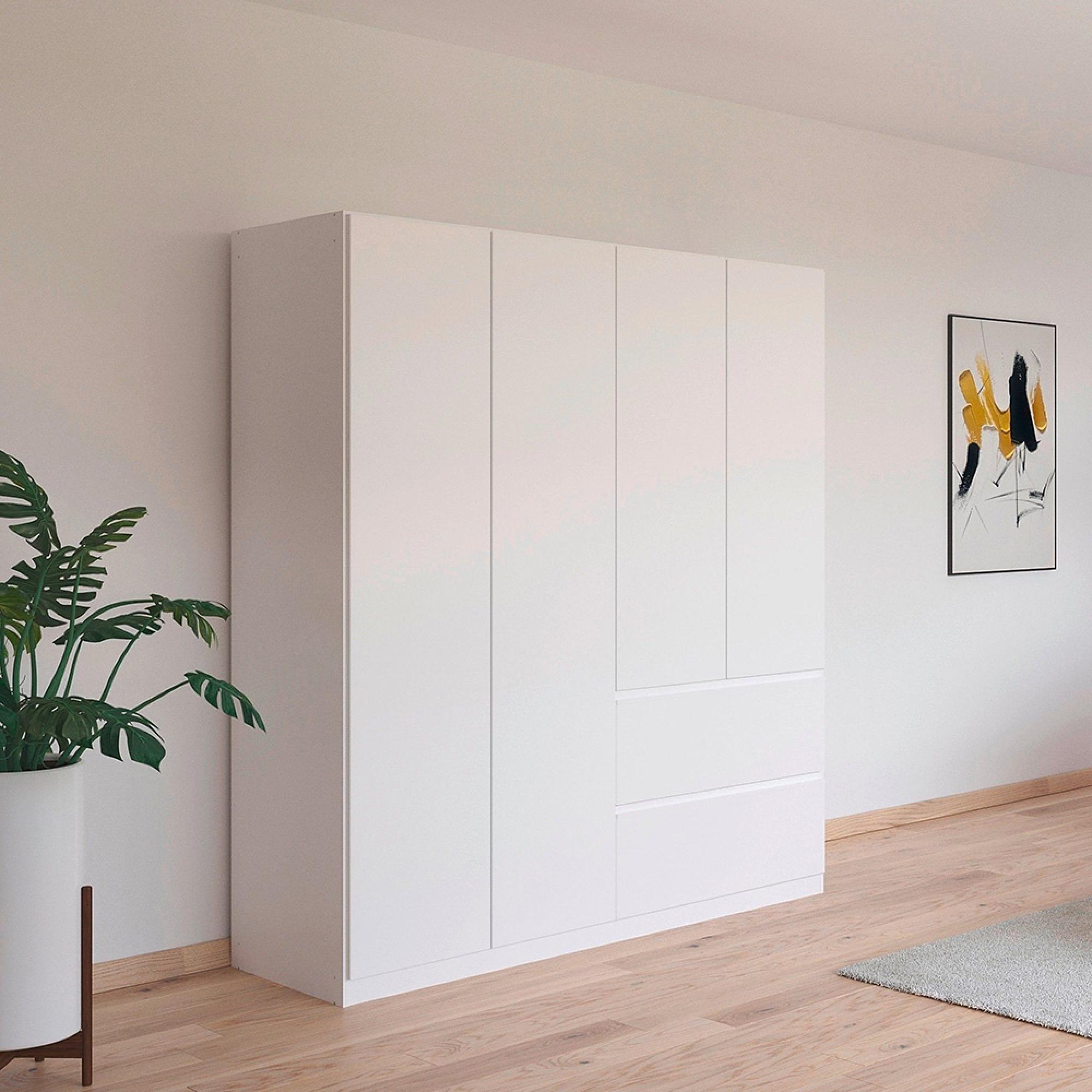 Costa Wardrobe - 181cm - 4 Door - Wardrobe - 2 Drawers - Alpine White