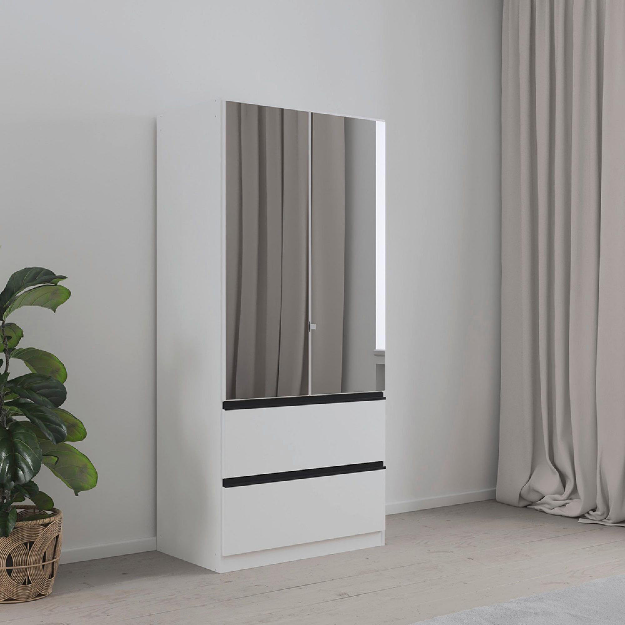 Costa Wardrobe - 91cm - 2 Door - Combi & Metallic Dark Grey Handle - Alpine White
