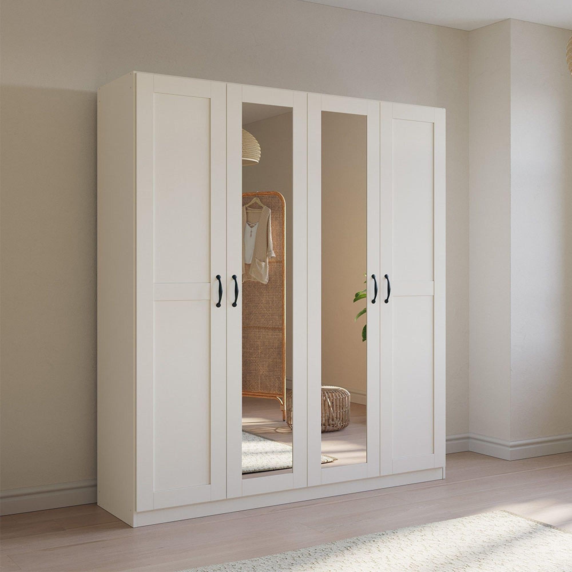 Cottage Wardrobe - 181cm - 4 Door - Mirror - Alpine White