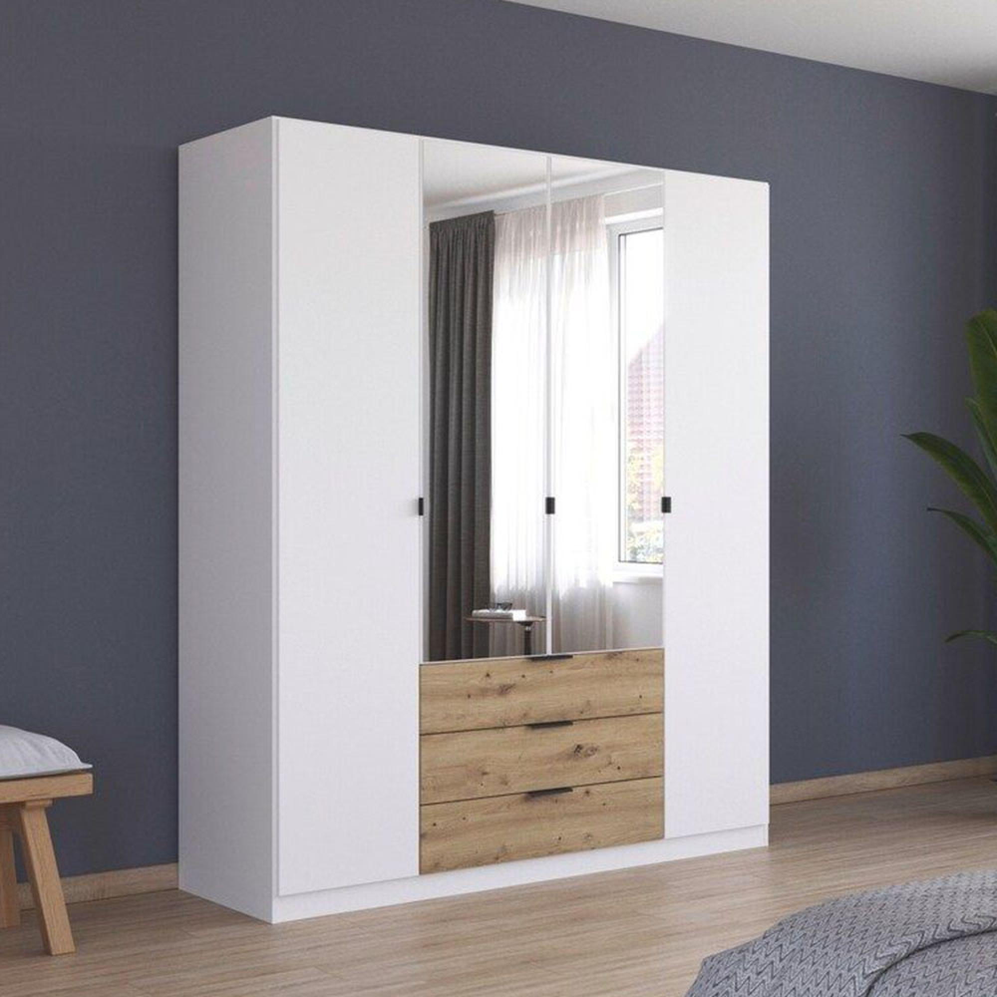 Davoa Wardrobe - 181cm - 4 Door - Combi - Alpine White & Artisan Oak