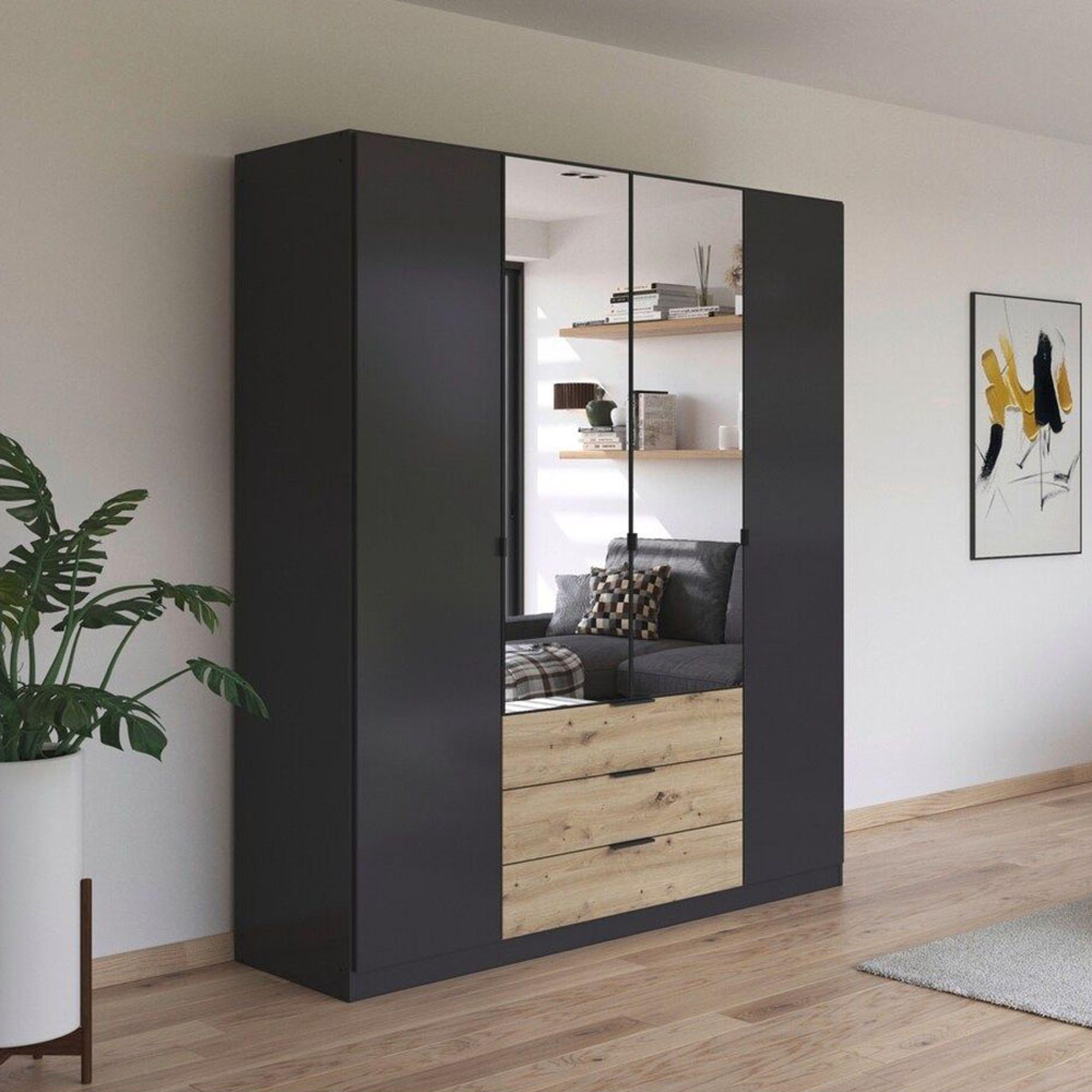 Davoa Wardrobe - 181cm - 4 Door - Combi - Metallic Dark Grey & Artisan Oak