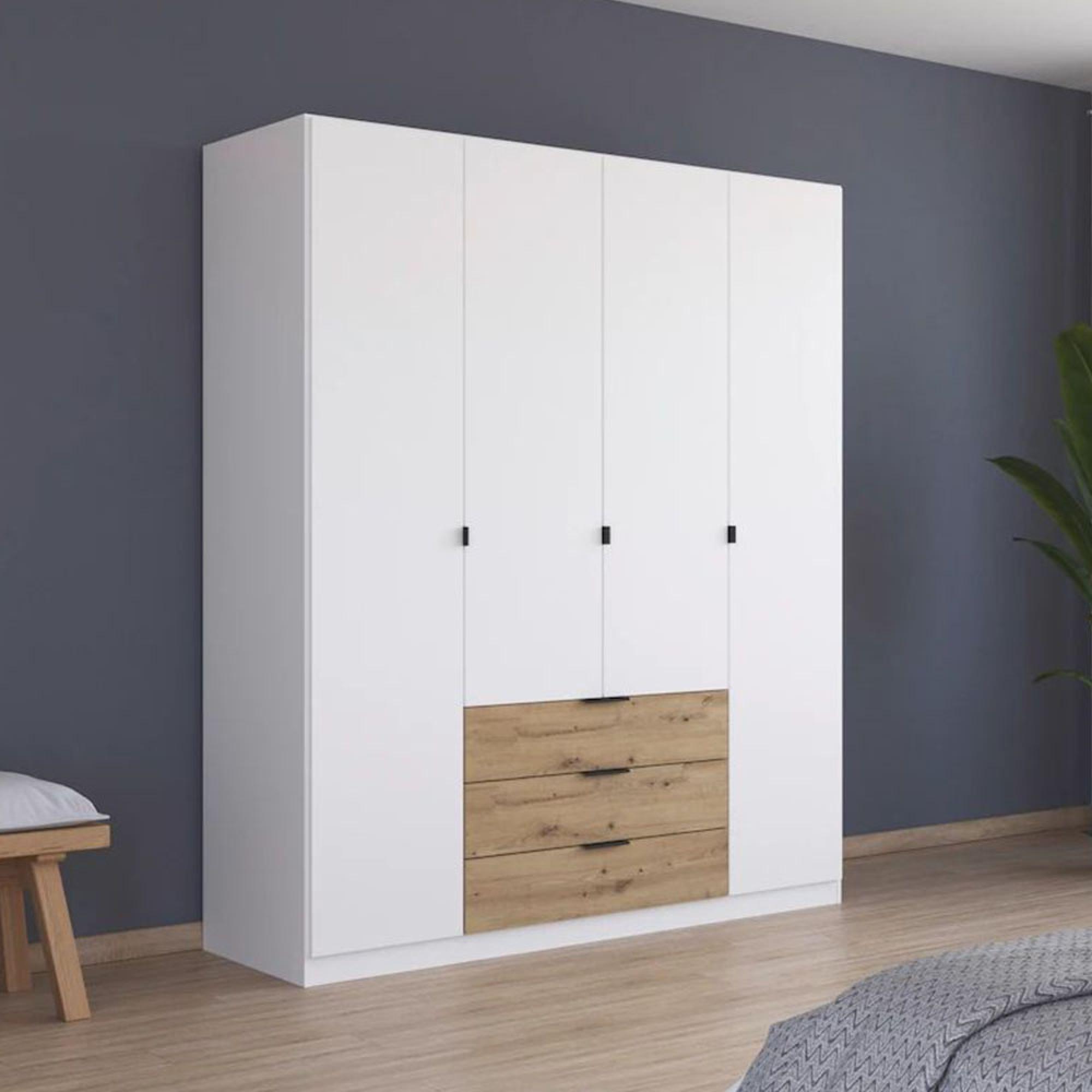 Davoa Wardrobe - 181cm - 4 Door - Alpine White & Artisan Oak