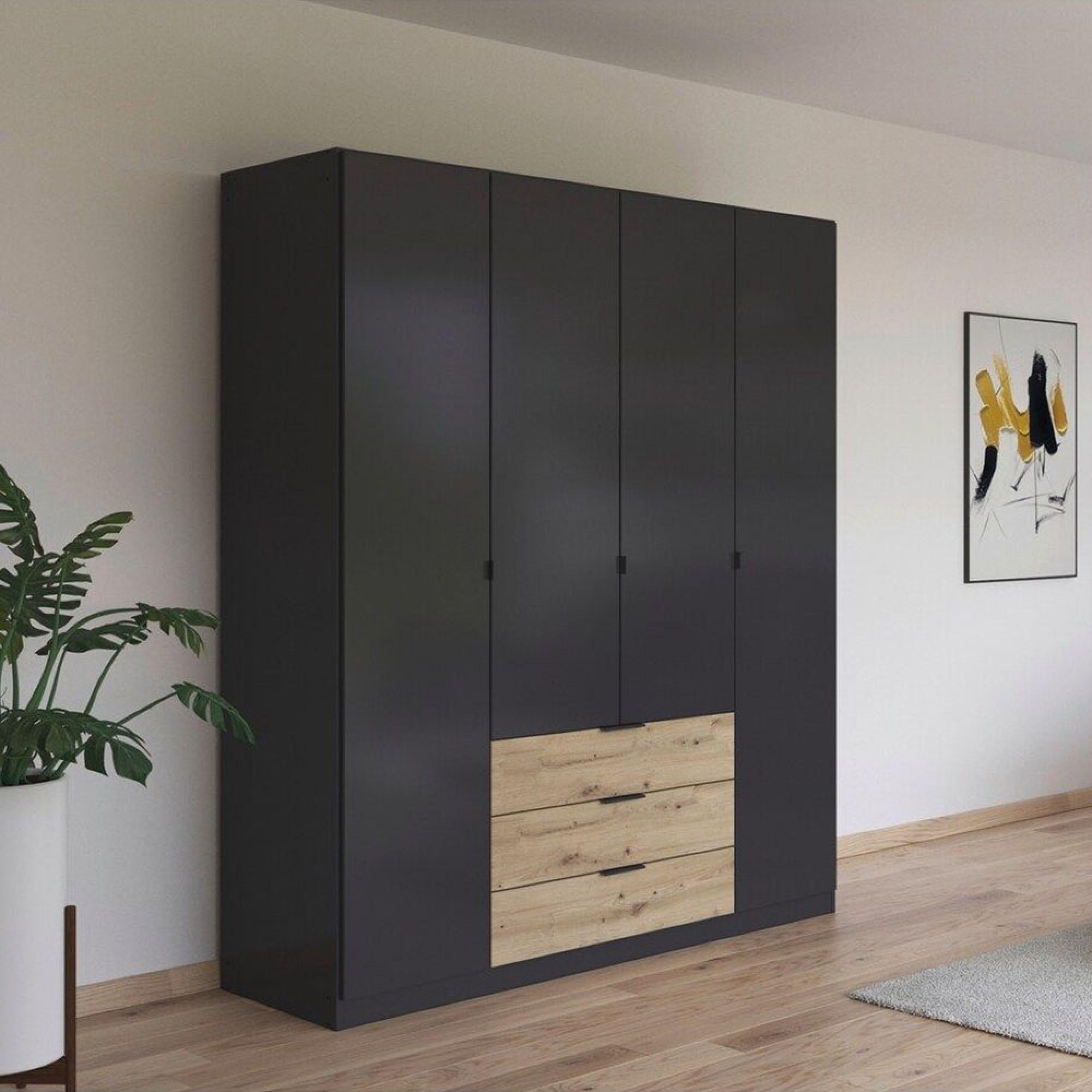 Davoa Wardrobe - 181cm - 4 Door - Metallic Dark Grey & Artisan Oak