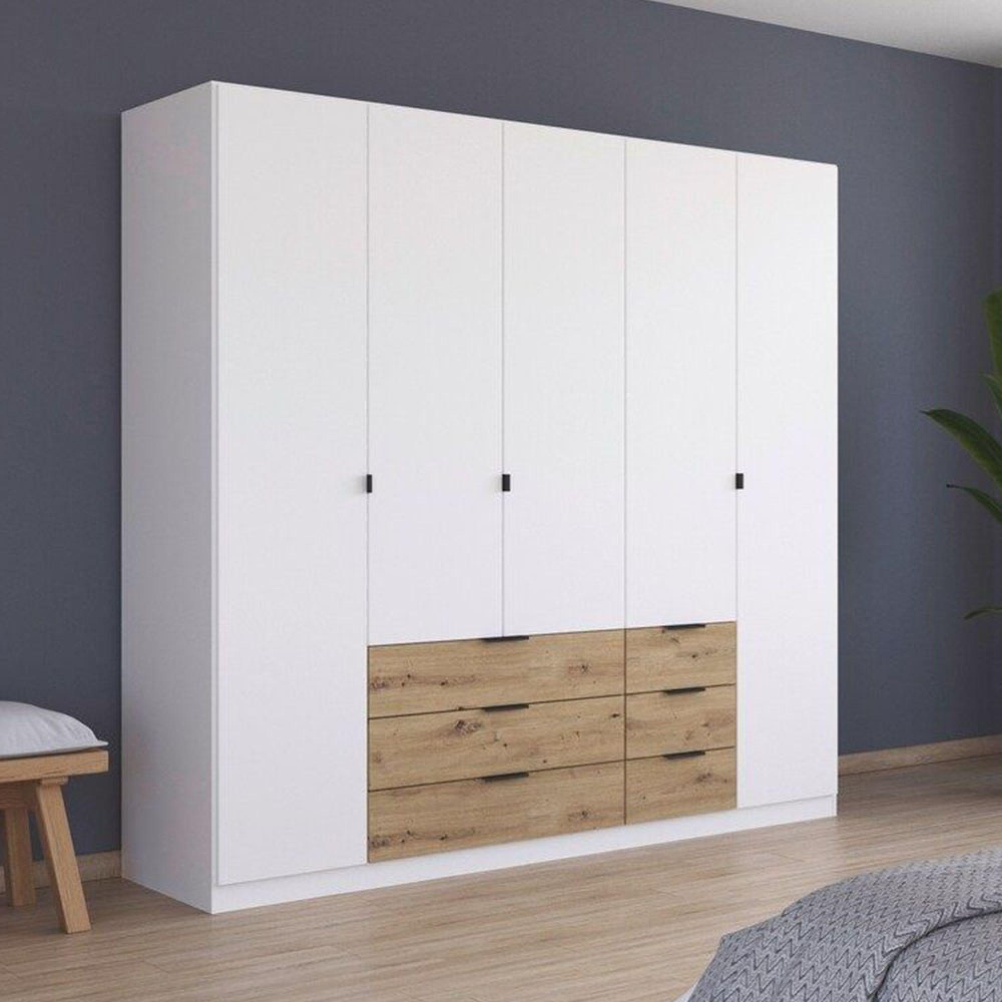 Davoa Wardrobe - 226cm - 5 Door - Alpine White & Artisan Oak