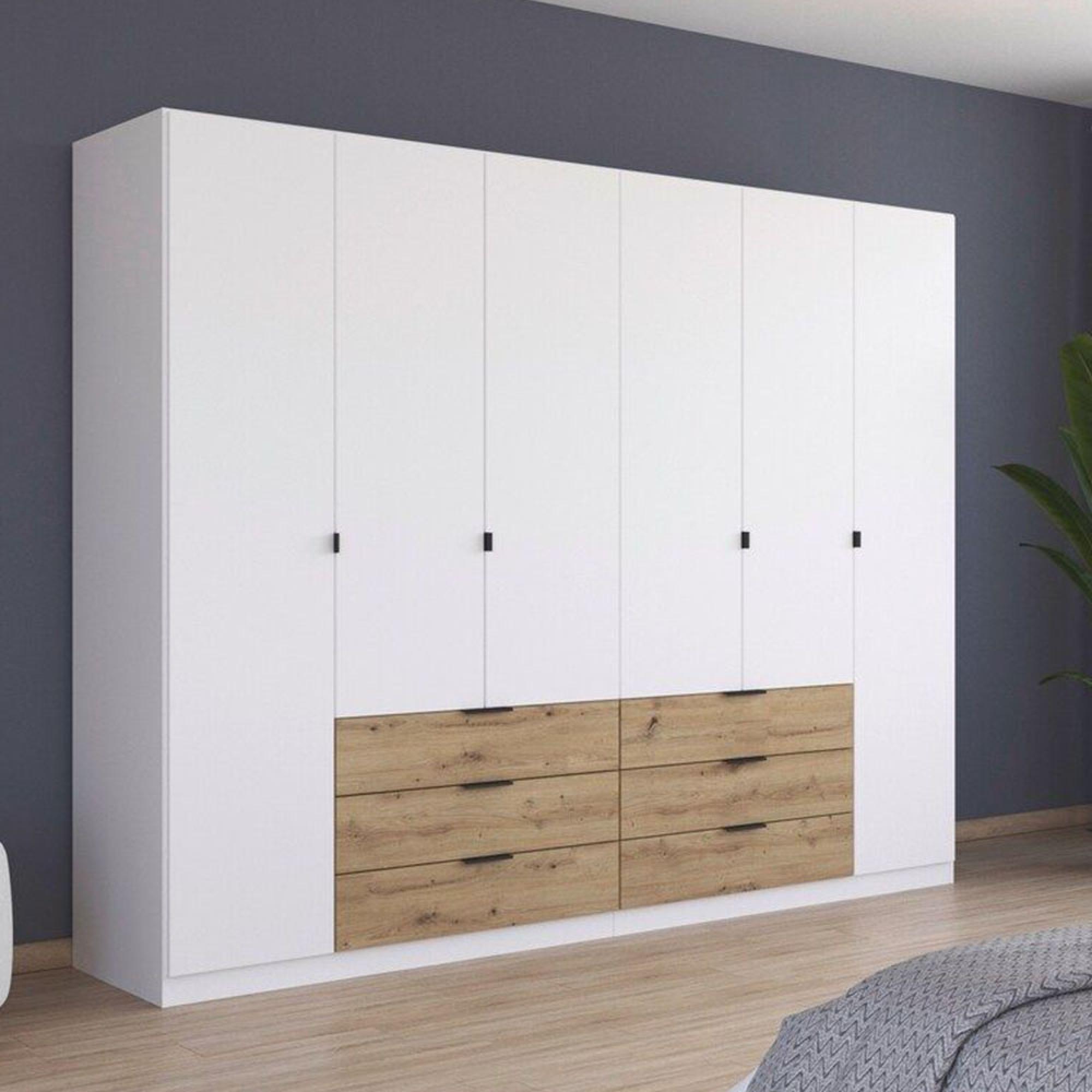 Davoa Wardrobe - 271cm - 6 Door - Alpine White & Artisan Oak