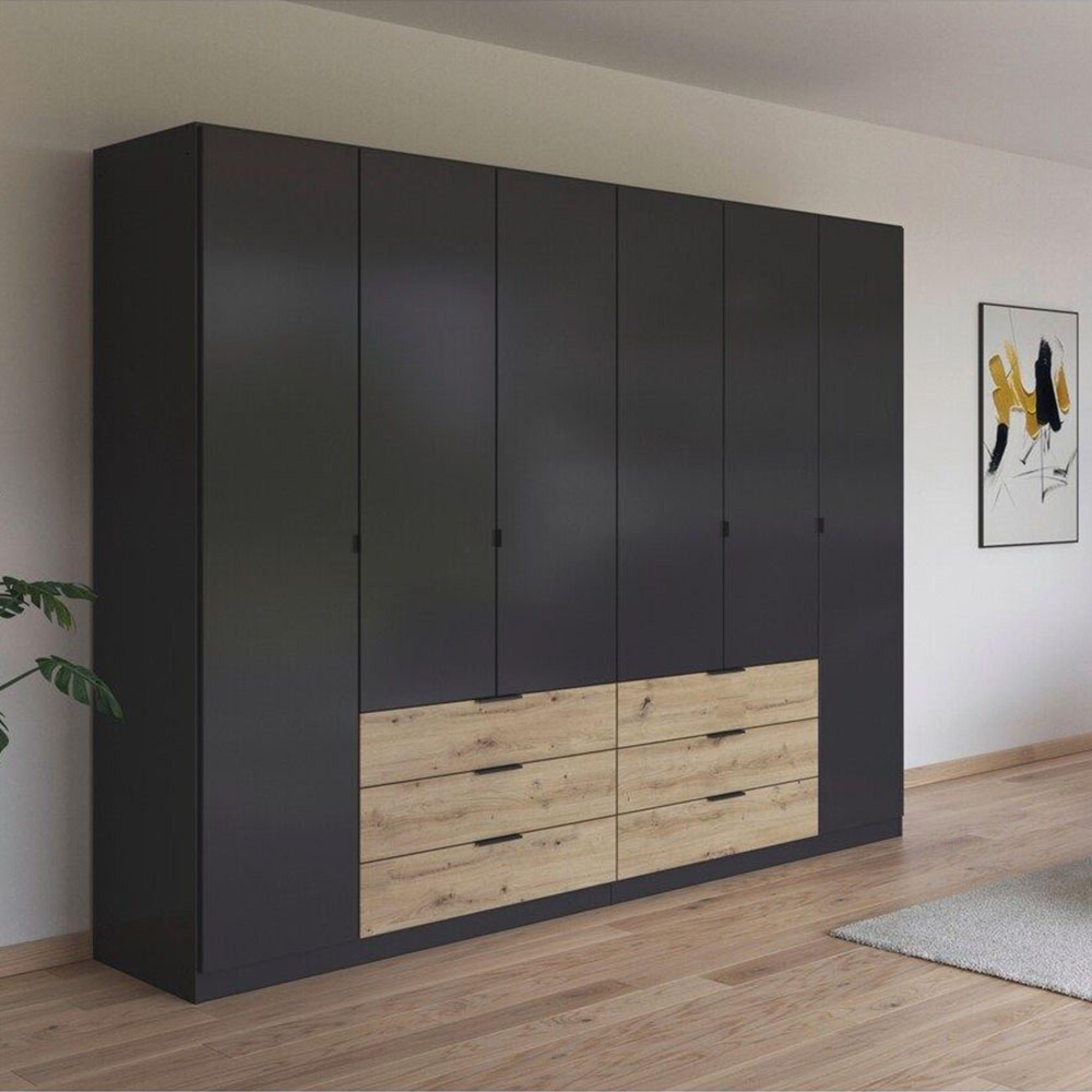 Davoa Wardrobe - 271cm - 6 Door - Metallic Dark Grey & Artisan Oak