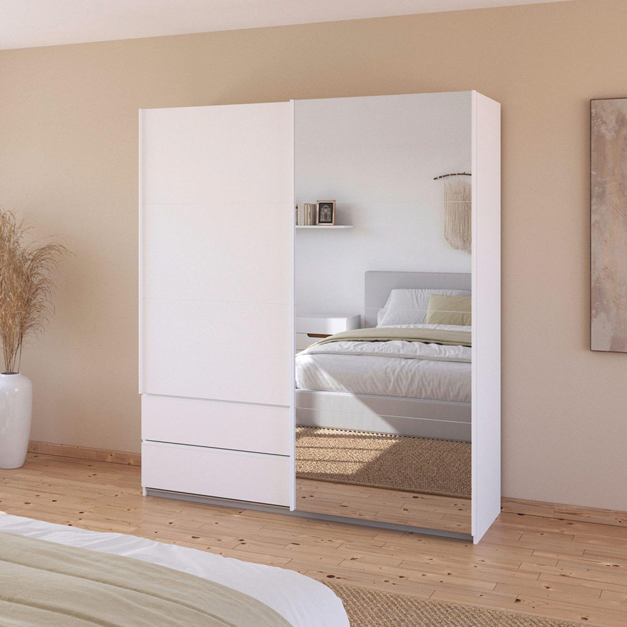 Elara Sliding Wardrobe - 181cm - 2 Door - Combi - Alpine White