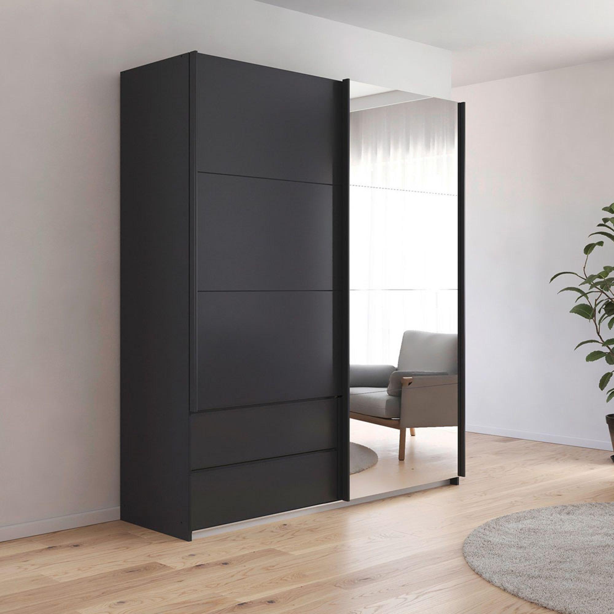 Elara Sliding Wardrobe - 181cm - 2 Door - Combi - Metallic Dark Grey