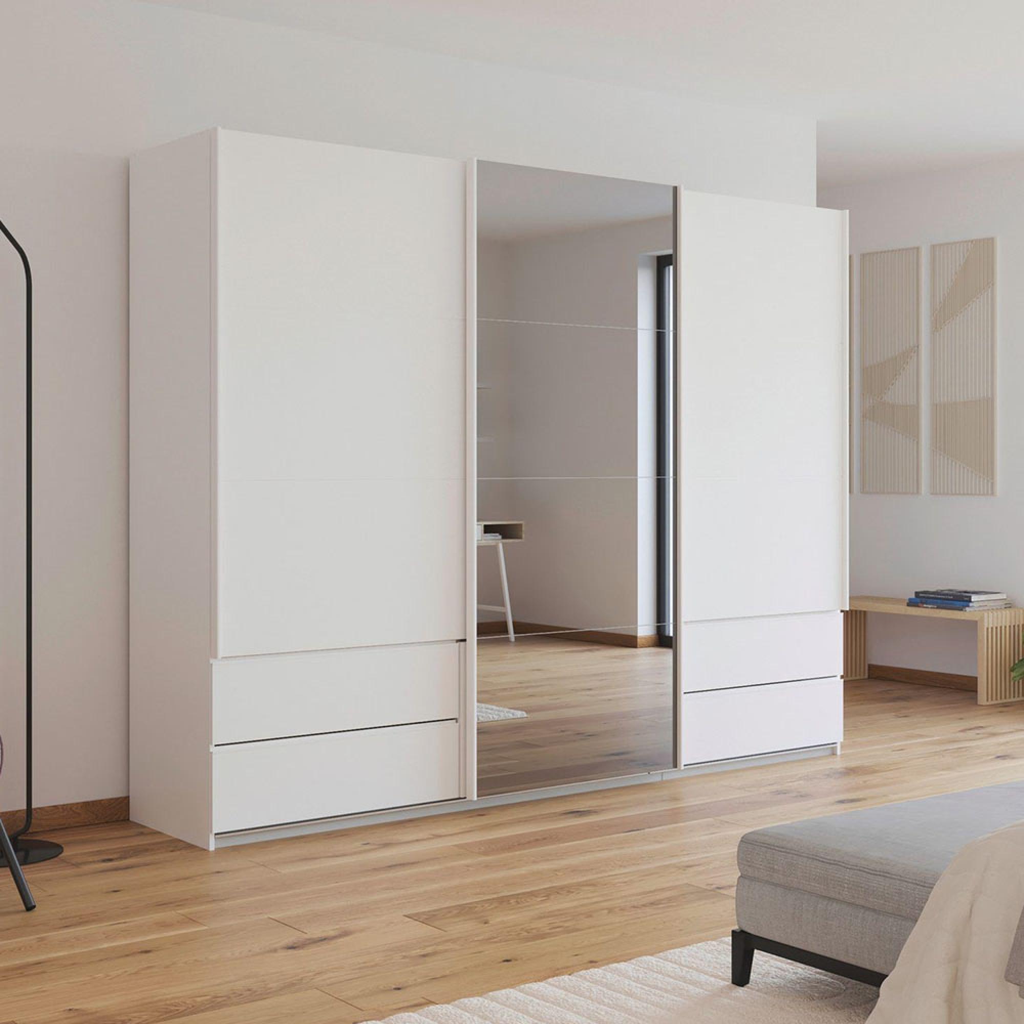 Elara Sliding Wardrobe - 271cm - 3 Door - Combi - Alpine White & Grey Mirror