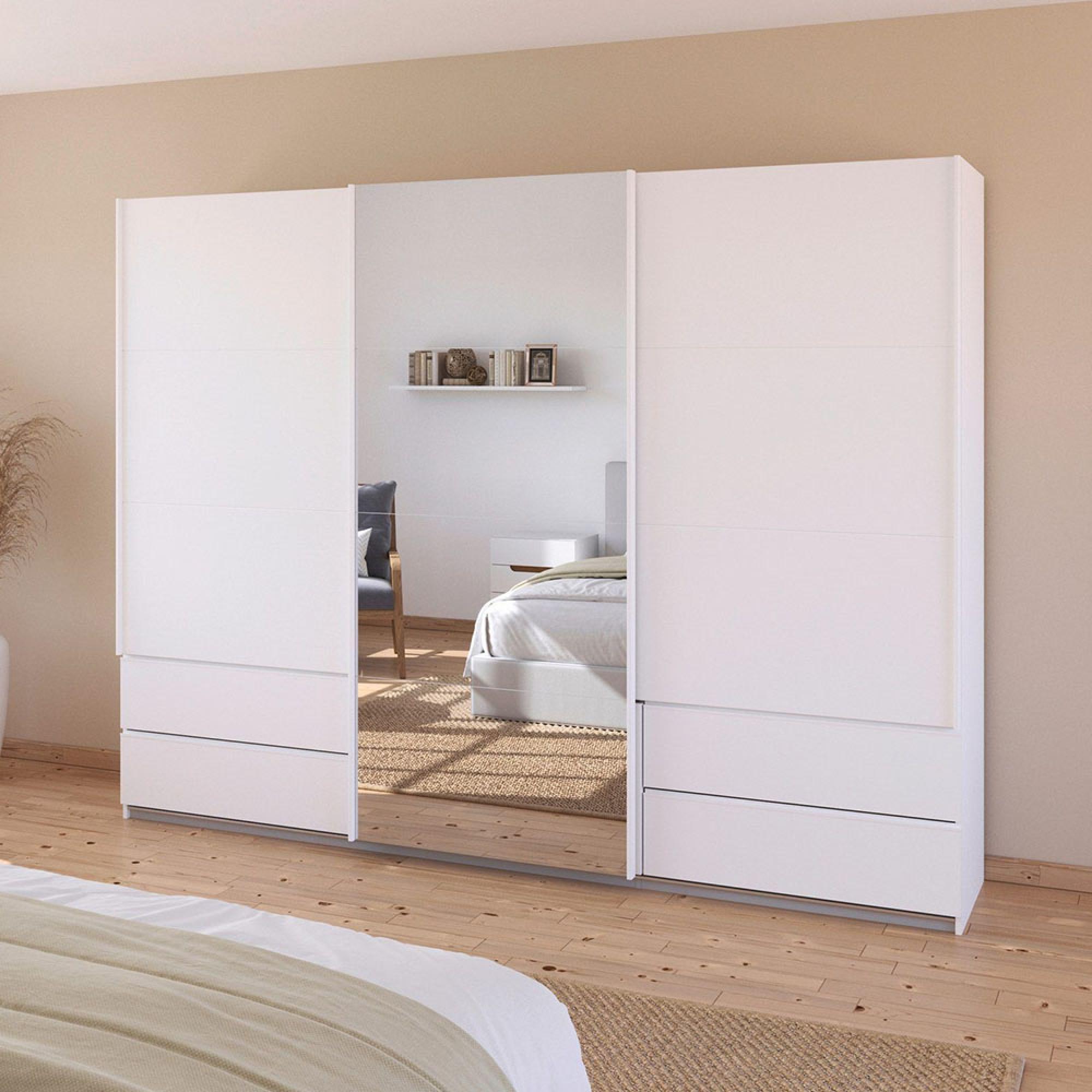 Elara Sliding Wardrobe - 271cm - 3 Door - Combi - Alpine White
