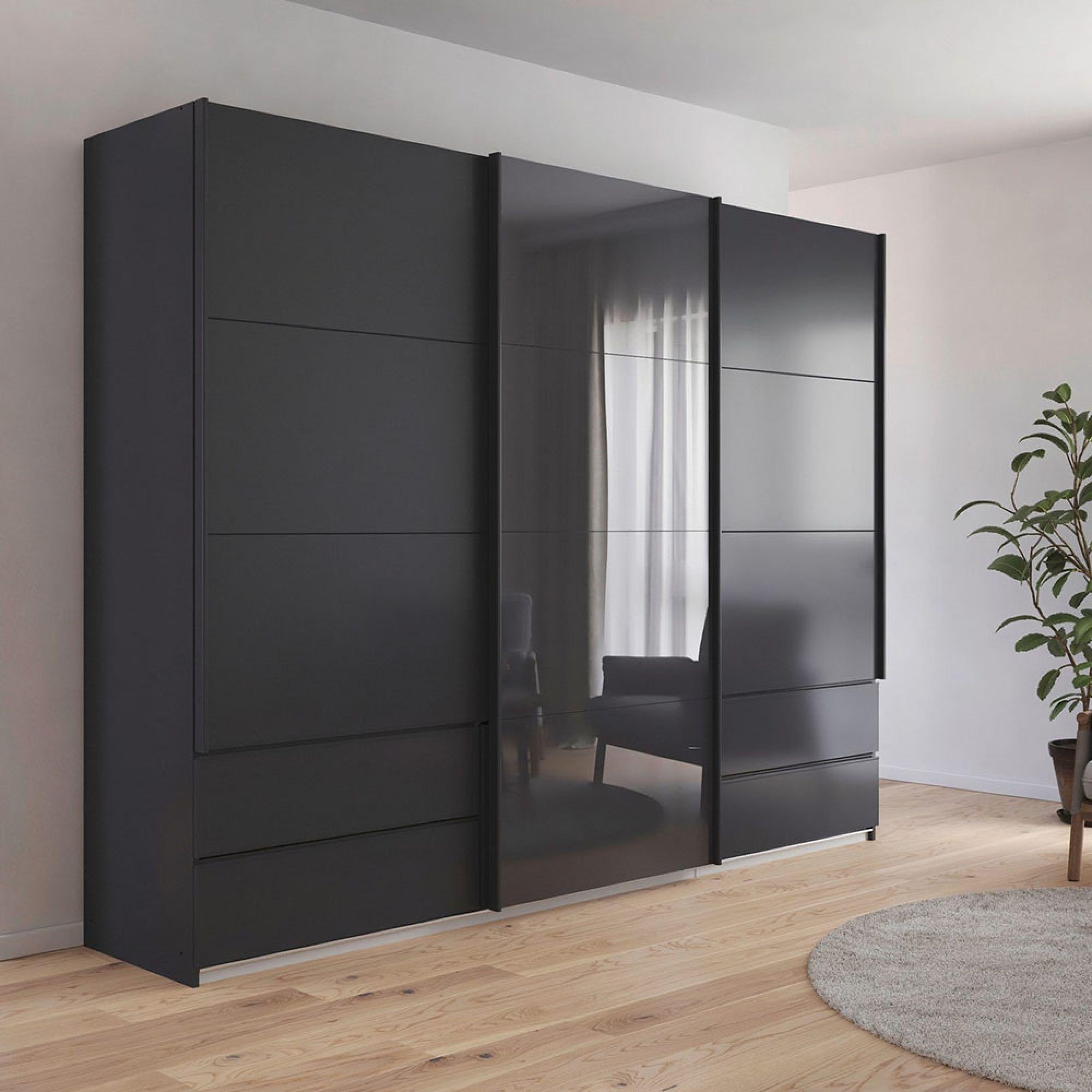 Elara Sliding Wardrobe - 271cm - 3 Door - Combi - Metallic Dark Grey & Basalt Glass