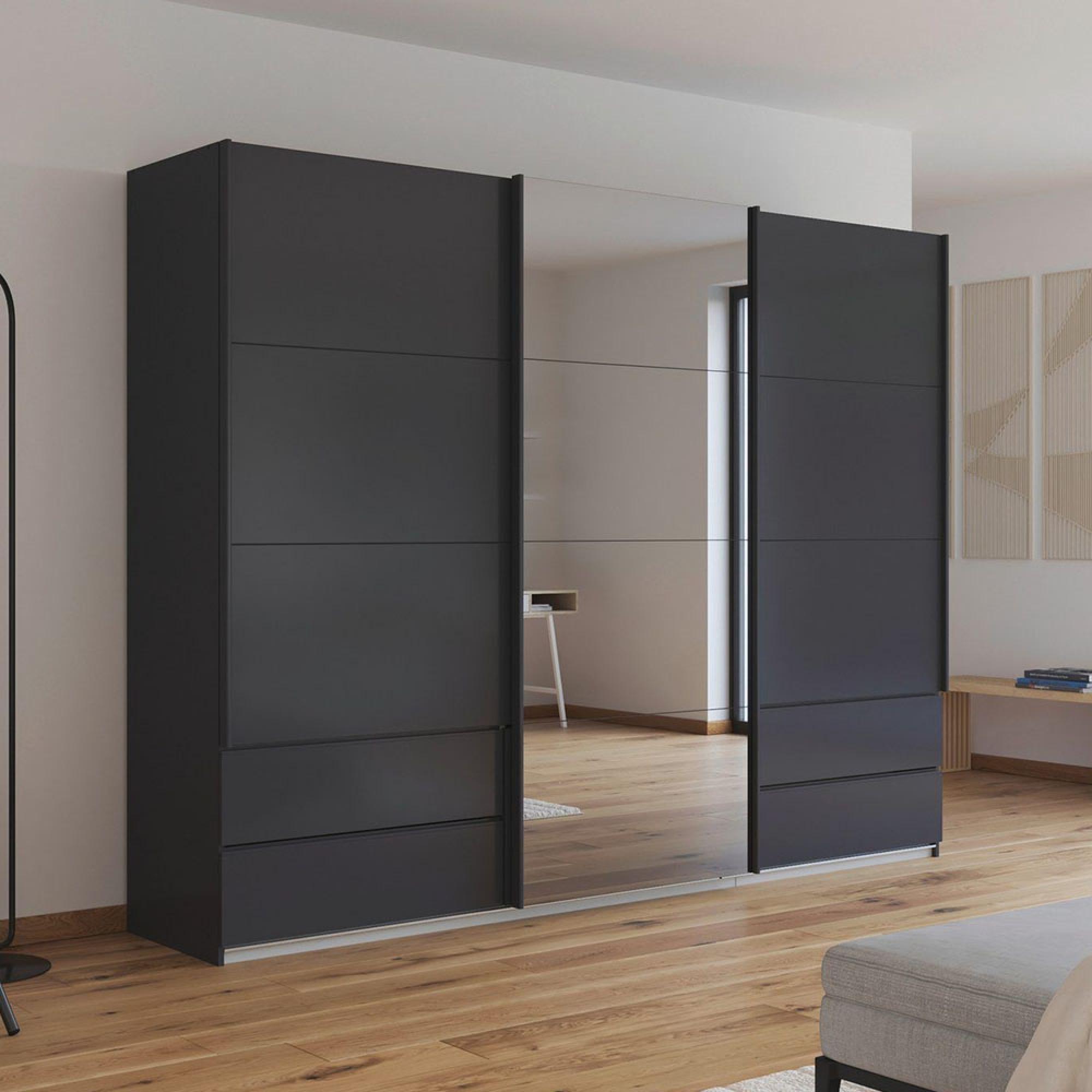 Elara Sliding Wardrobe - 271cm - 3 Door - Combi - Metallic Dark Grey & Grey Mirror