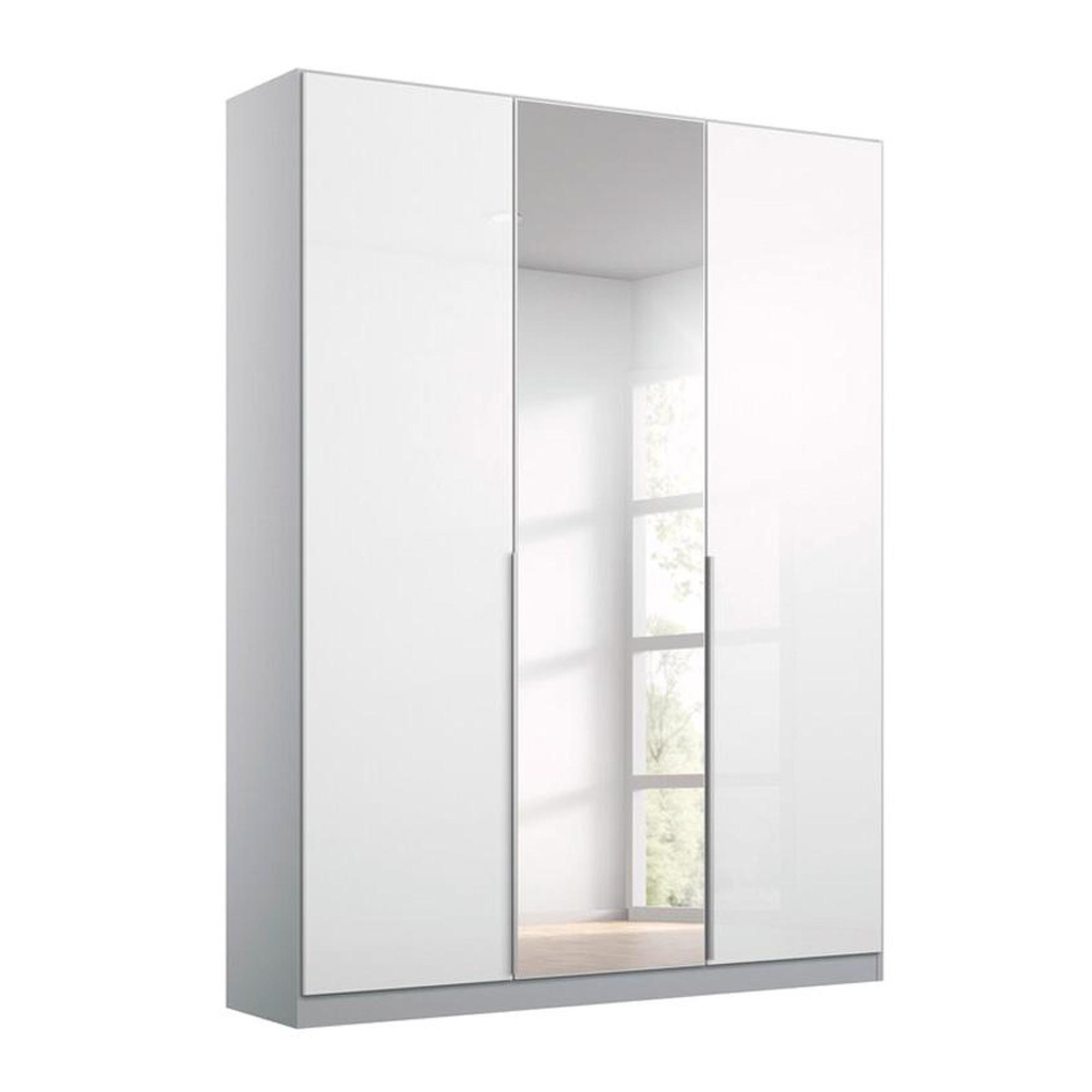 Elegant4you Wardrobe - 136cm - 3 Door - Mirror - 197cm - Alpine White & White High Gloss