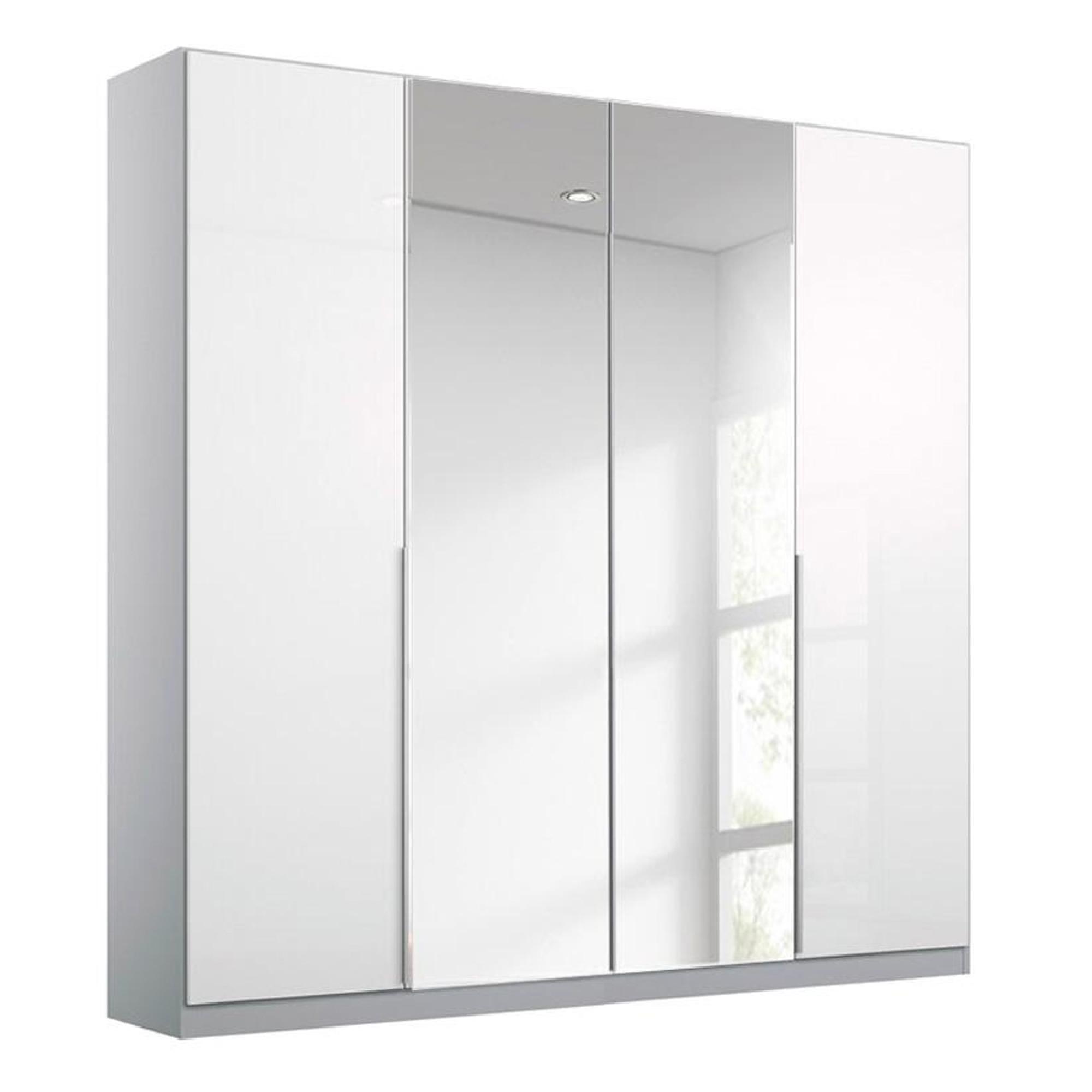 Elegant4you Wardrobe - 181cm - 4 Door - Mirror - 197cm - Alpine White & White High Gloss