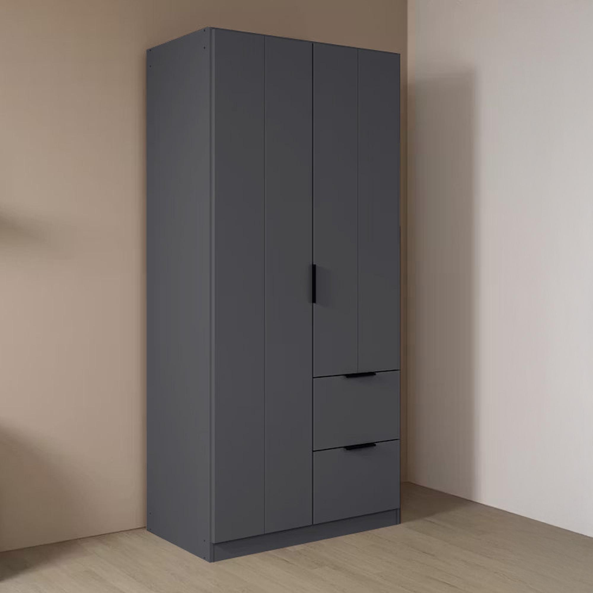 Ella Wardrobe - 91cm - 2 Door - 2 Drawer - Metallic Dark Grey