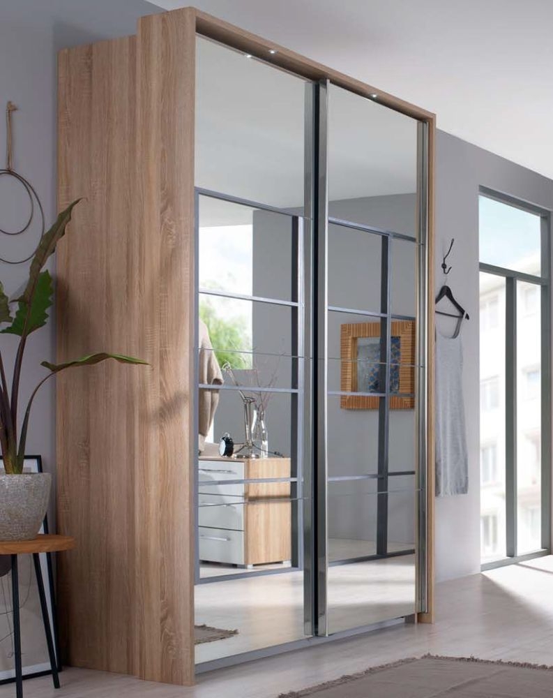 Ellesse Sliding Wardrobe - 181cm - 2 Door - Full Mirrored Sonoma Oak