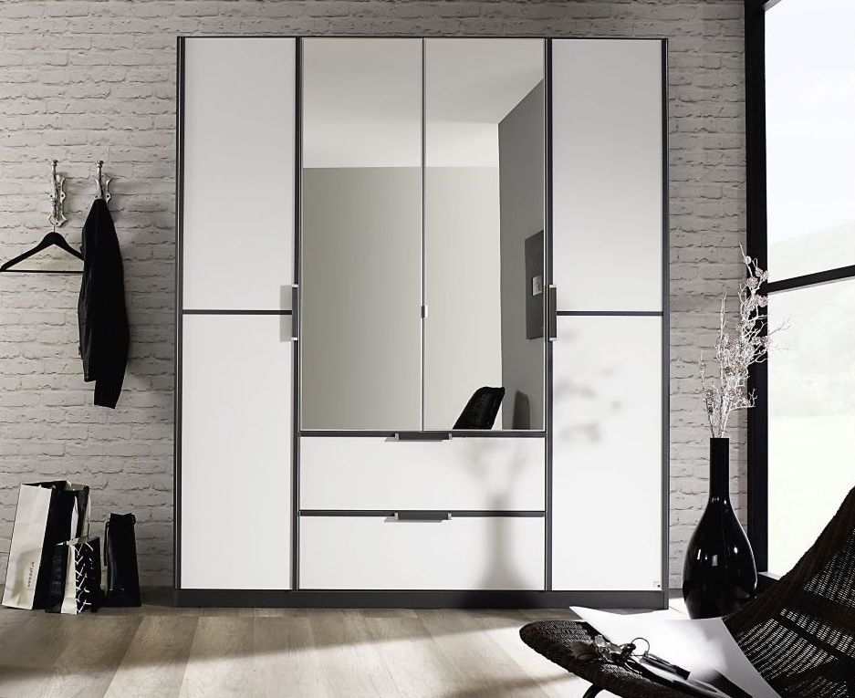Essensa Wardrobe - 181cm - 4 Door - Combi - White - Metallic Grey Carcase