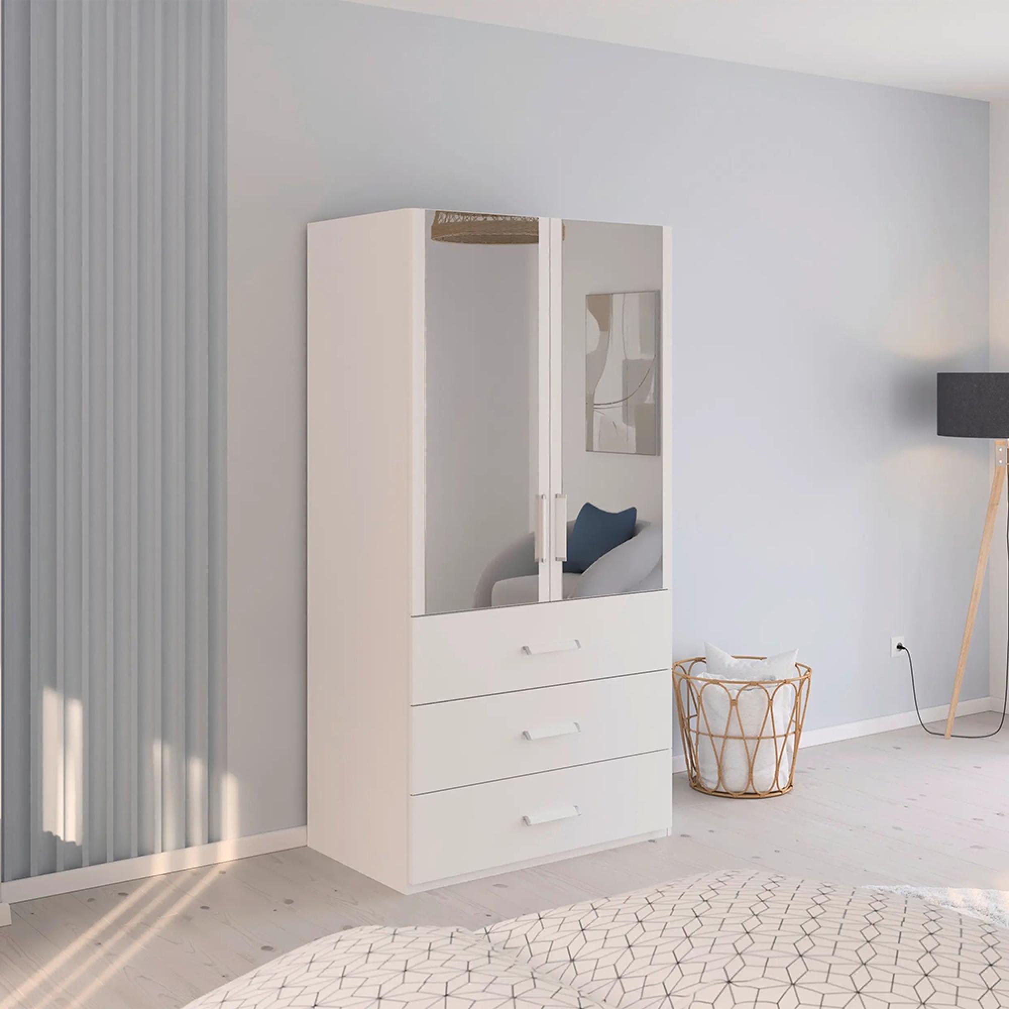 Evelyn Wardrobe - 101cm - 2 Door - Combi - H 197cm - Alpine White