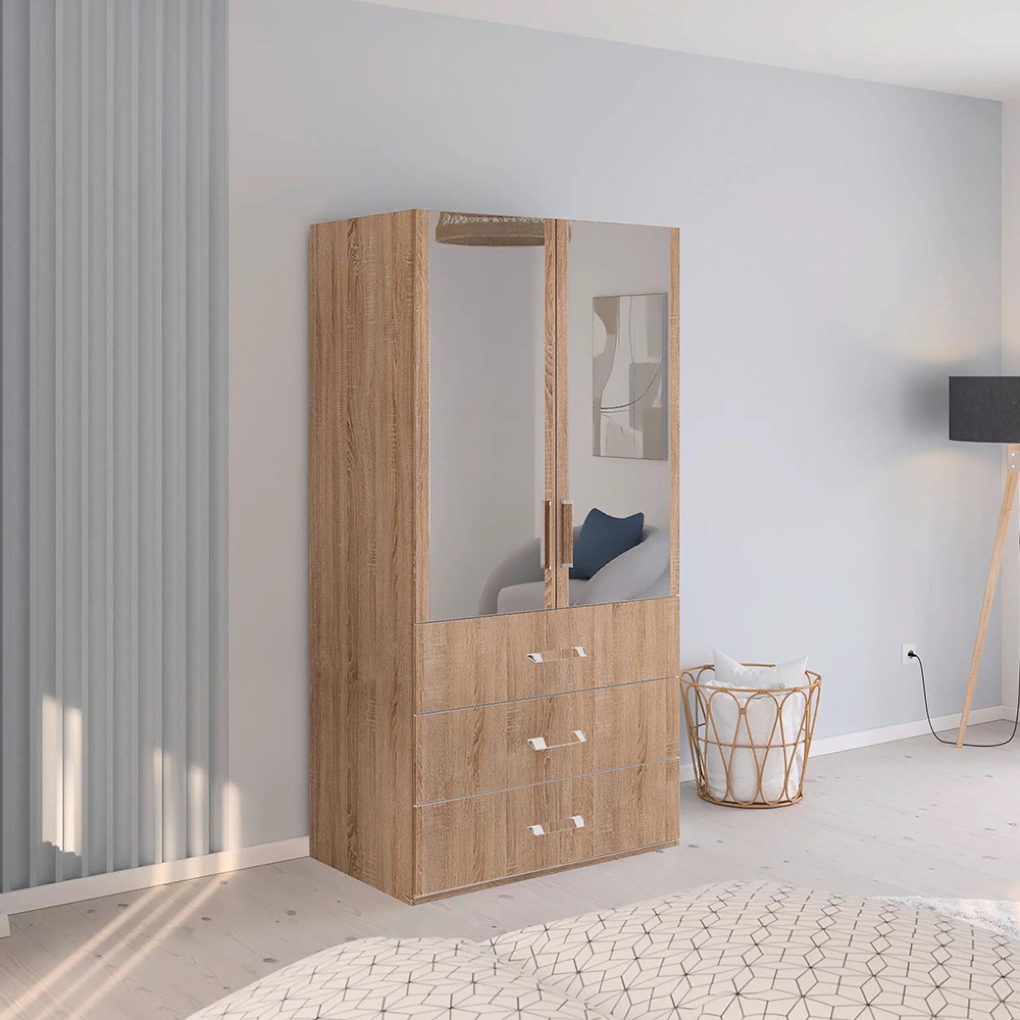 Evelyn Wardrobe - 101cm - 2 Door - Combi - H 197cm - Sonoma Oak