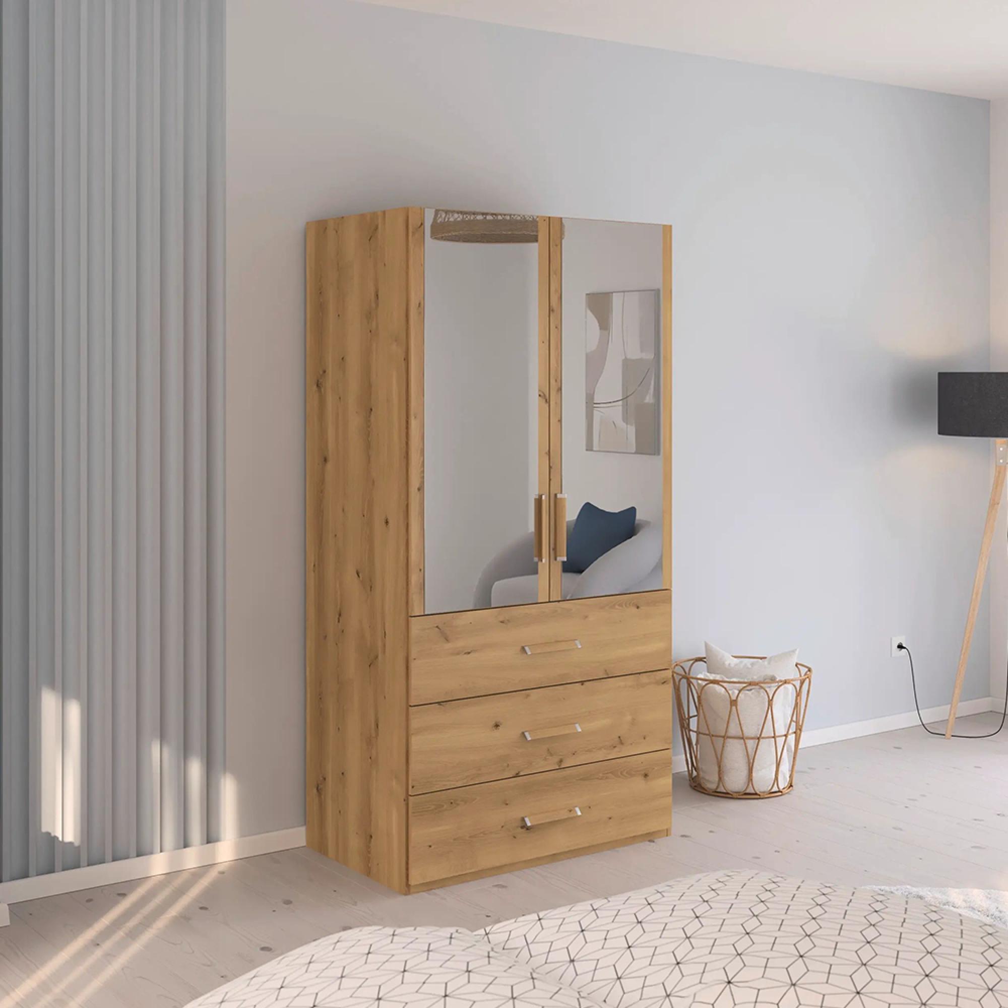 Evelyn Wardrobe - 101cm - 2 Door - Combi - H 197cm - Wild Oak