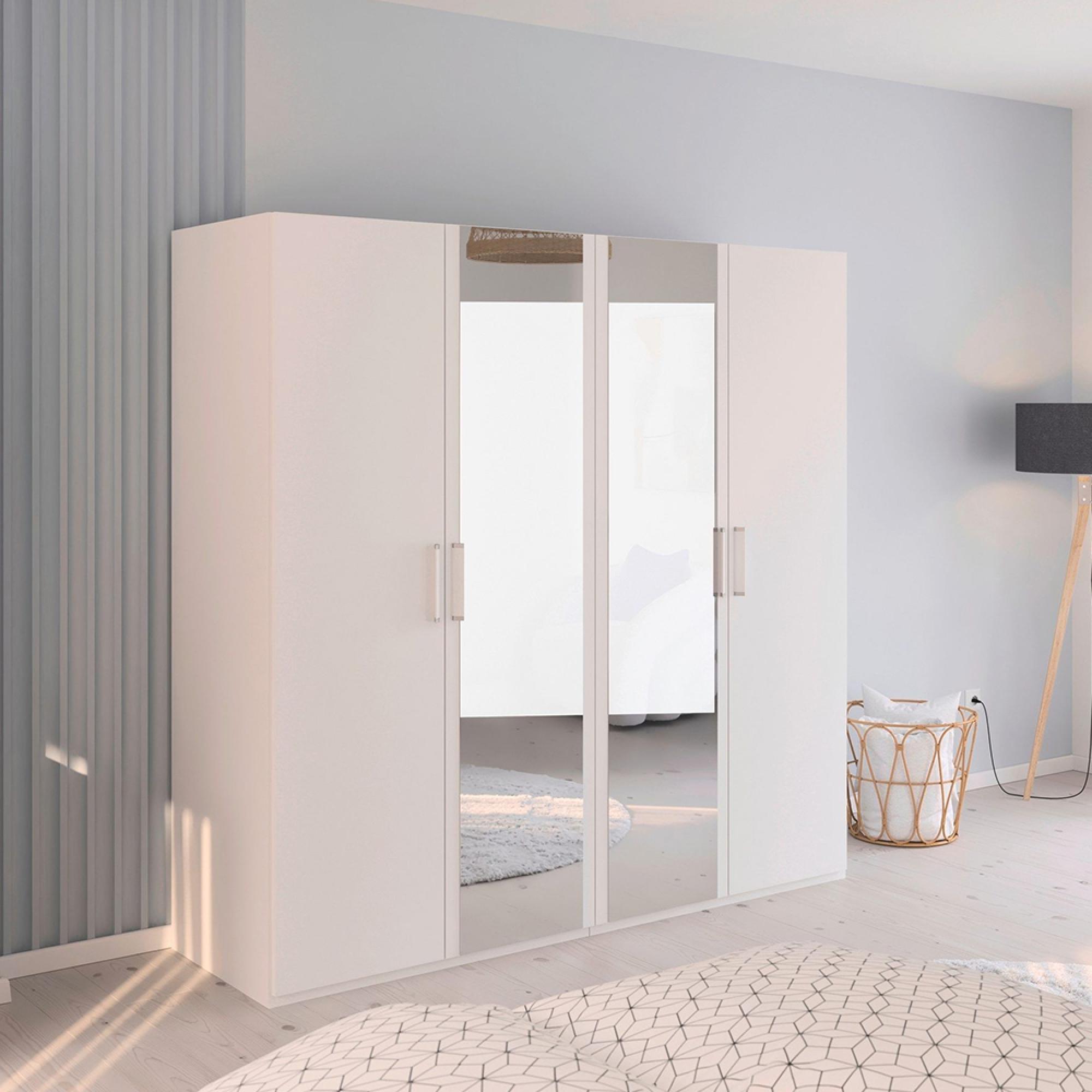 Evelyn Mirror Wardrobe - 201cm - 4 Door - H 197cm - Alpine White