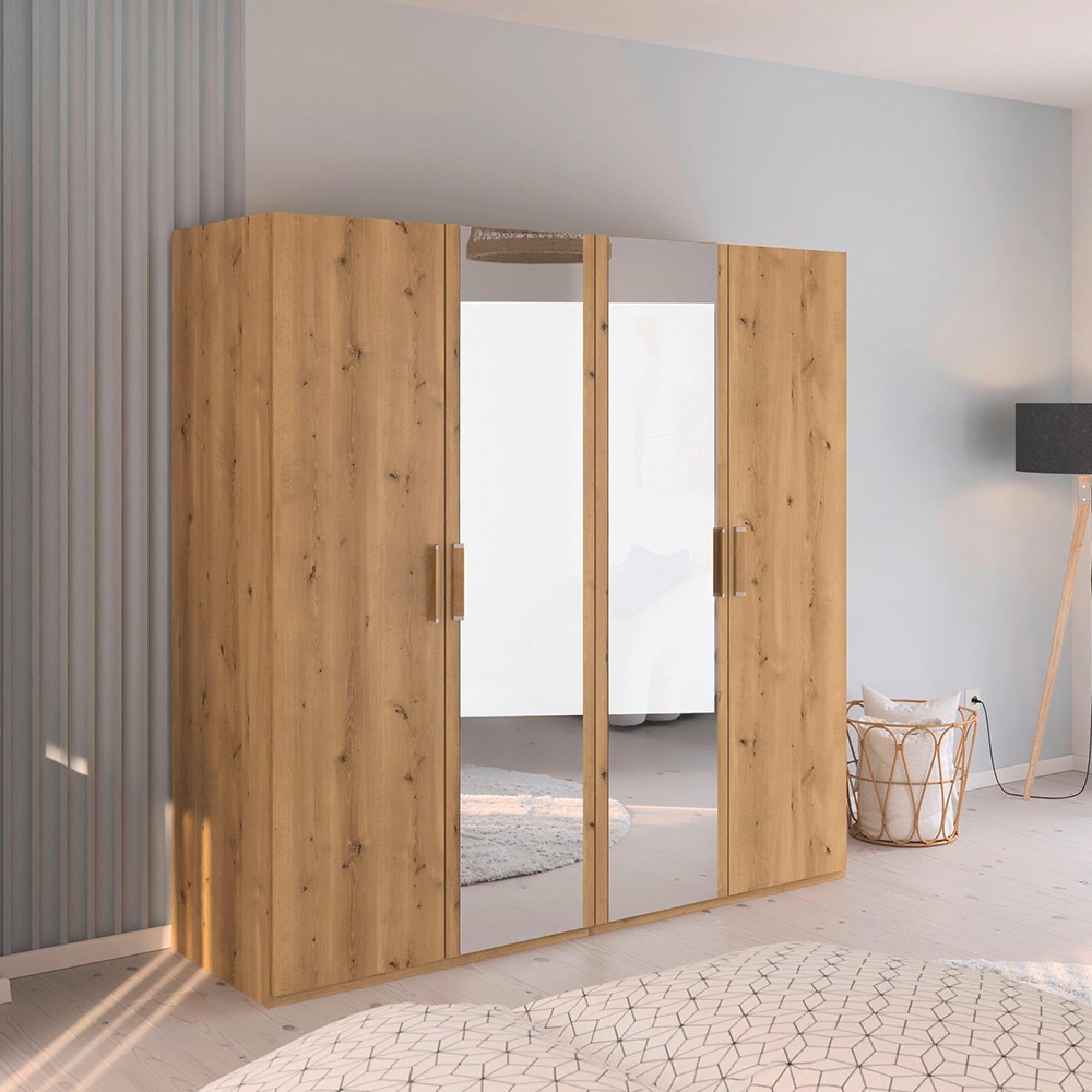 Evelyn Mirror Wardrobe - 201cm - 4 Door - H 197cm - Wild Oak