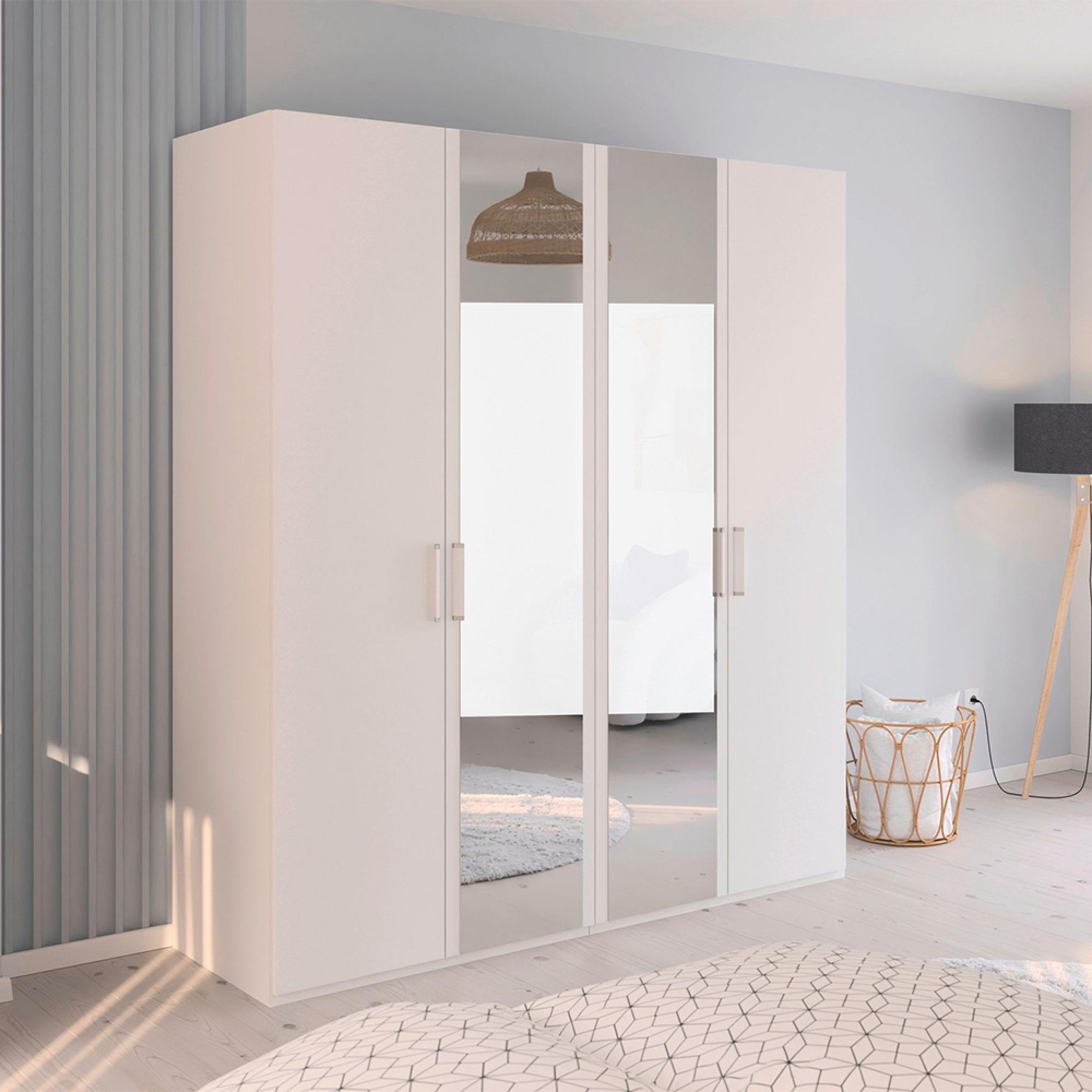 Evelyn Mirror Wardrobe - 201cm - 4 Door - H 223cm - Alpine White