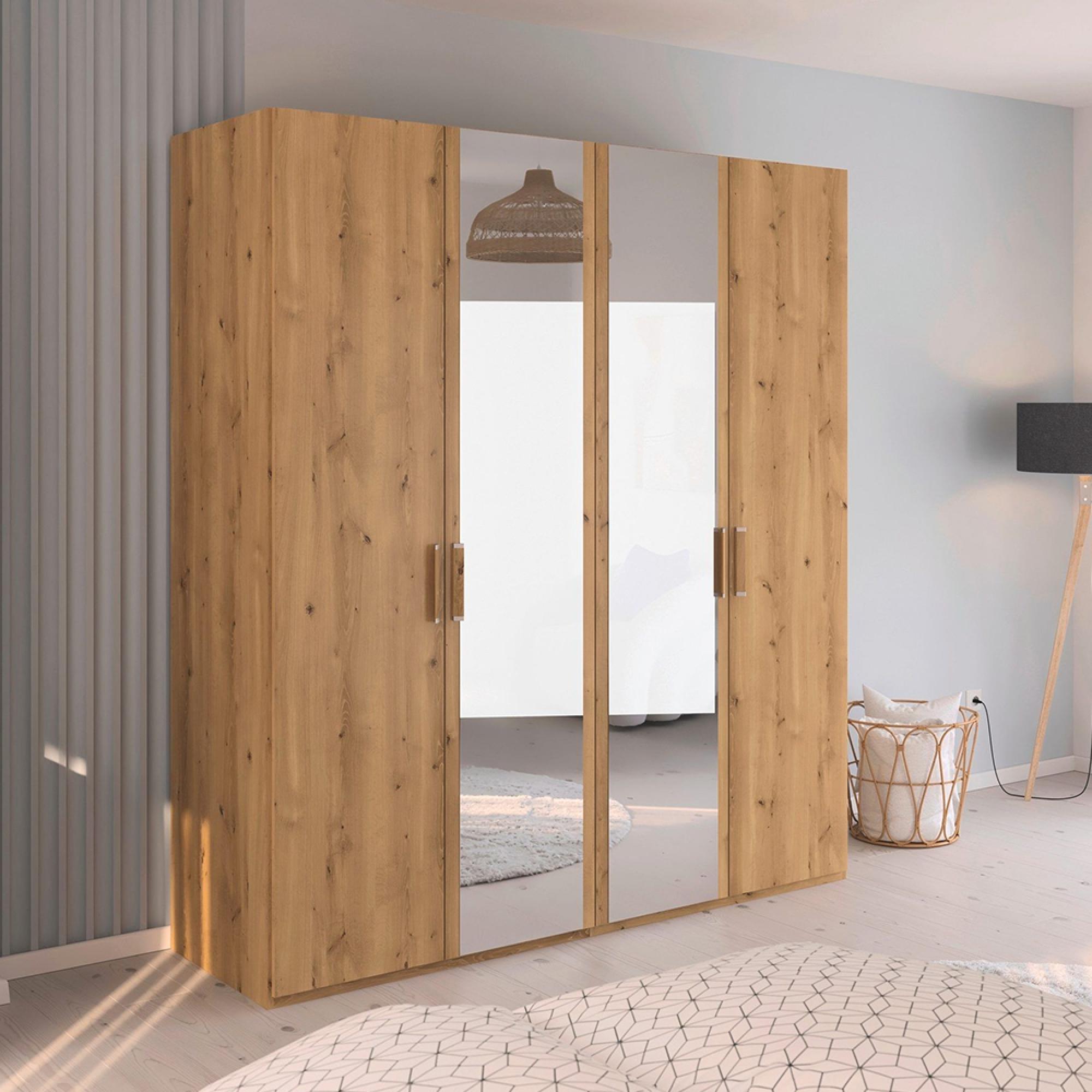 Evelyn Mirror Wardrobe - 201cm - 4 Door - H 223cm - Wild Oak