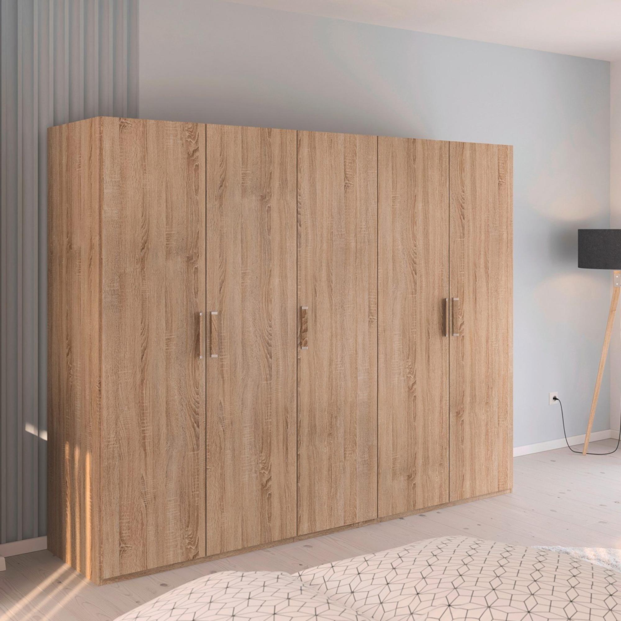 Evelyn Wardrobe - 251cm - 5 Door - H 197cm - Sonoma Oak