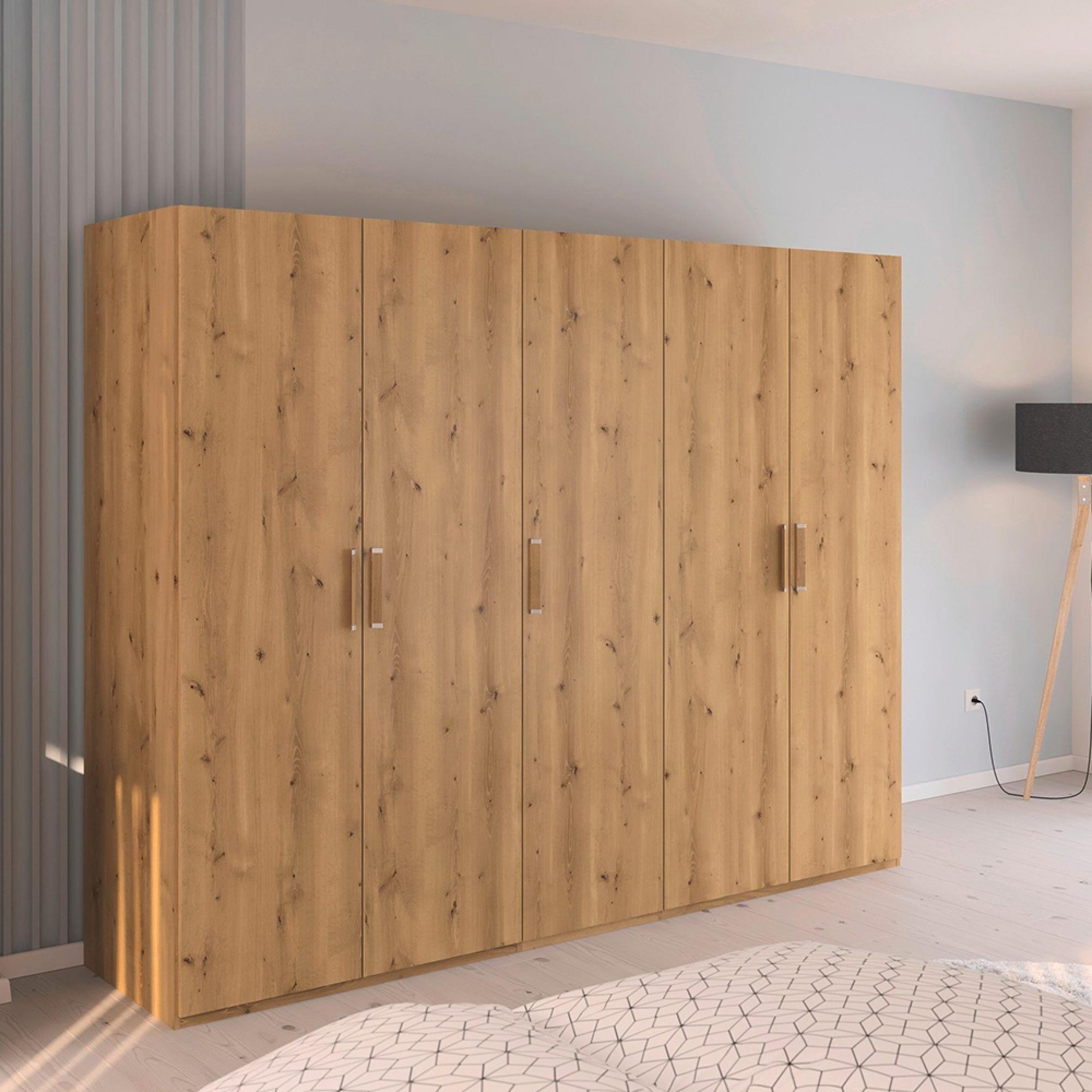 Evelyn Wardrobe - 251cm - 5 Door - H 197cm - Wild Oak