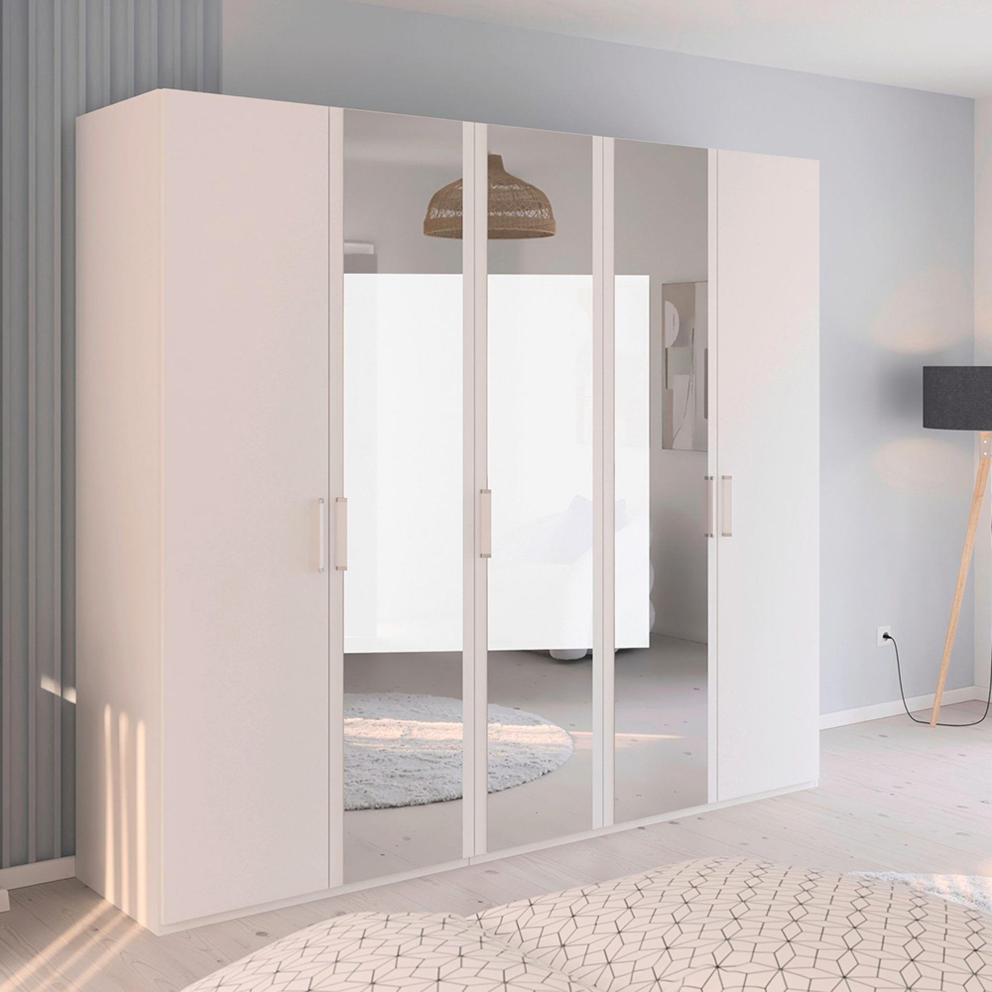 Evelyn Mirror Wardrobe - 251cm - 5 Door - H 223cm - Alpine White
