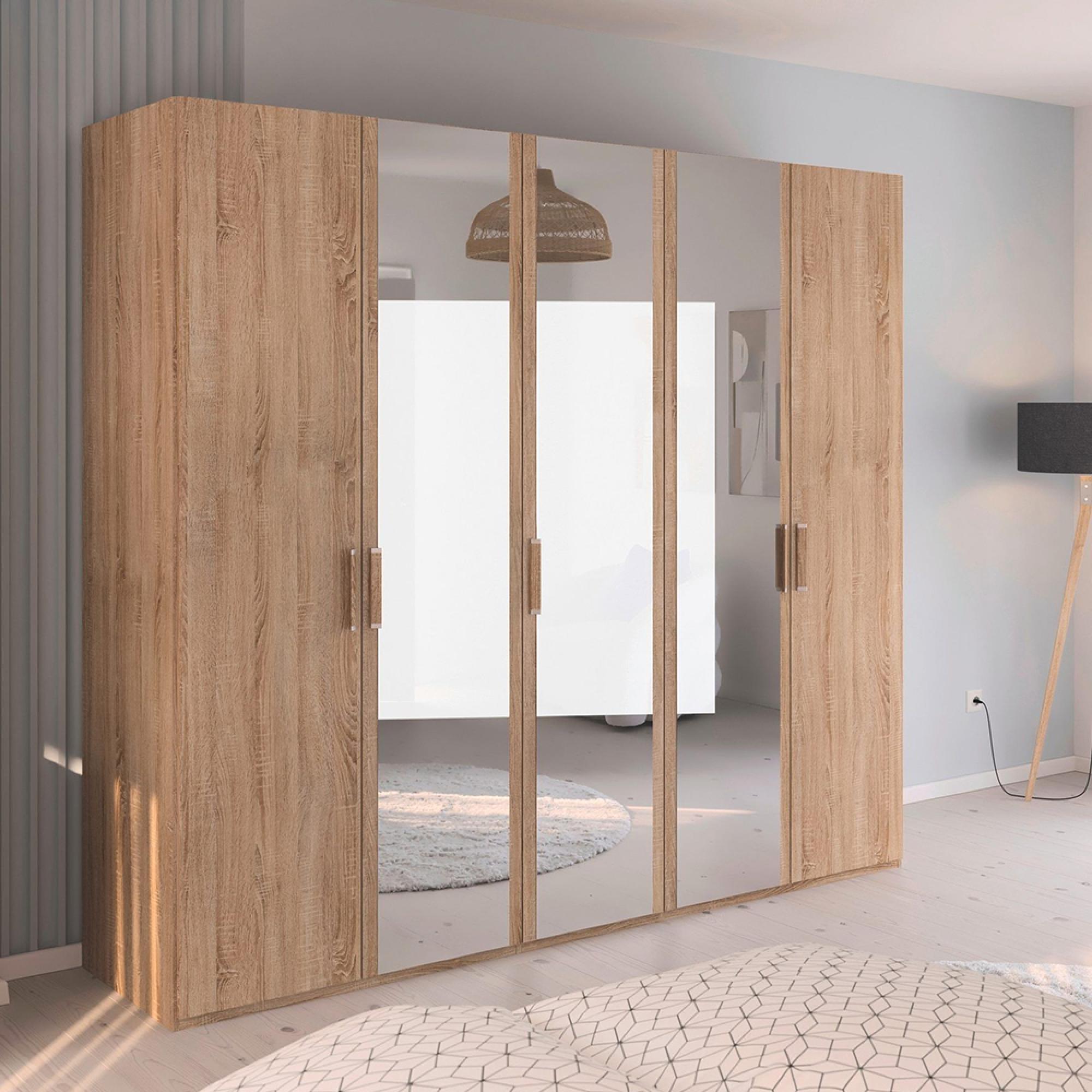 Evelyn Mirror Wardrobe - 251cm - 5 Door - H 223cm - Sonoma Oak
