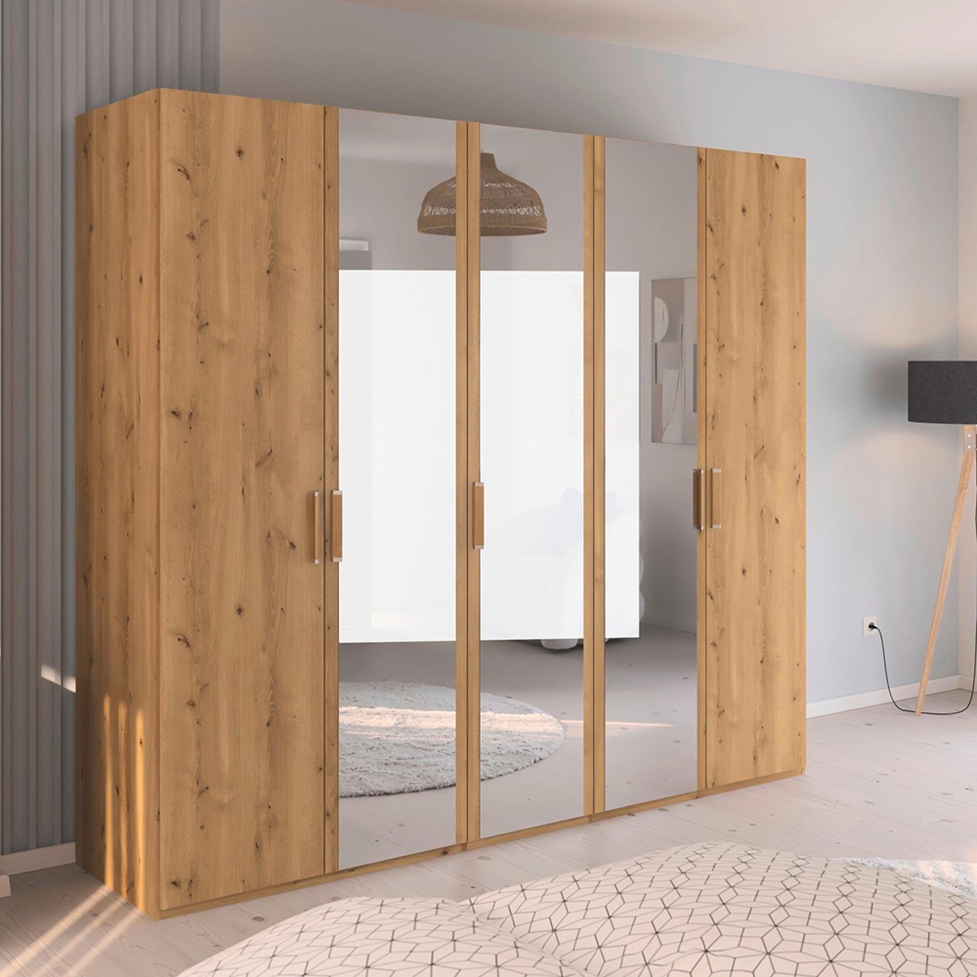 Evelyn Mirror Wardrobe - 251cm - 5 Door - H 223cm - Wild Oak
