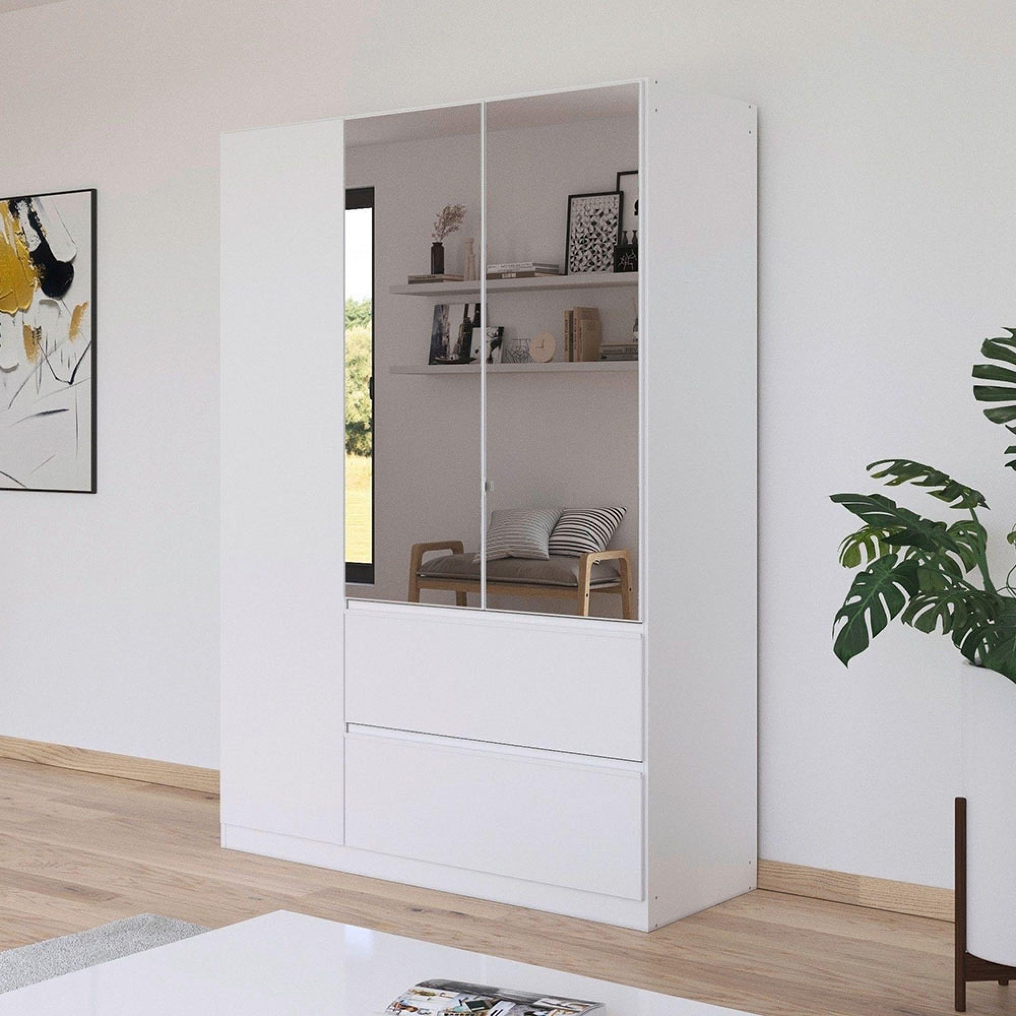 Joel Wardrobe - 136cm - 3 Door - Combi - Alpine White
