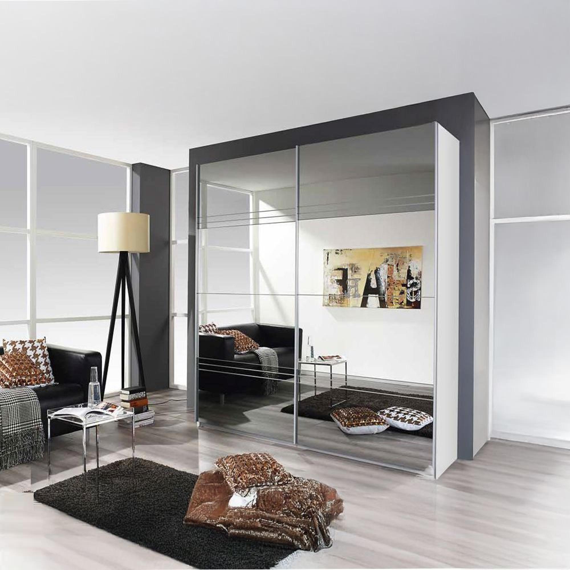 Koblenz Mirrored Sliding Wardrobe - 181cm - 2 Door - Alpine White & Grey Mirror
