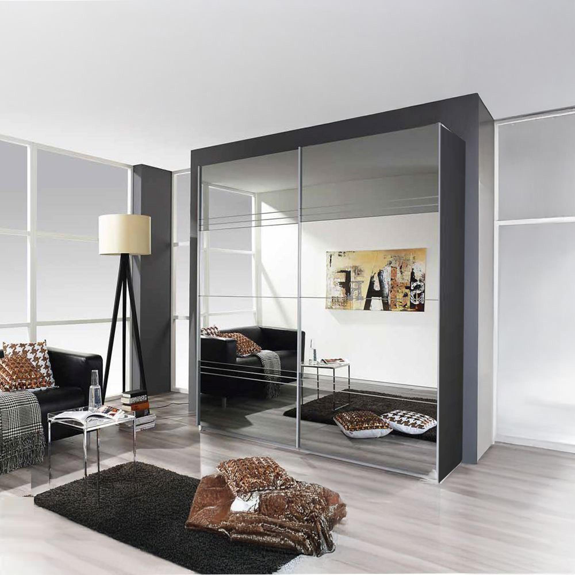 Koblenz Mirrored Sliding Wardrobe - 181cm - 2 Door - Metallic Dark Grey & Grey Mirror