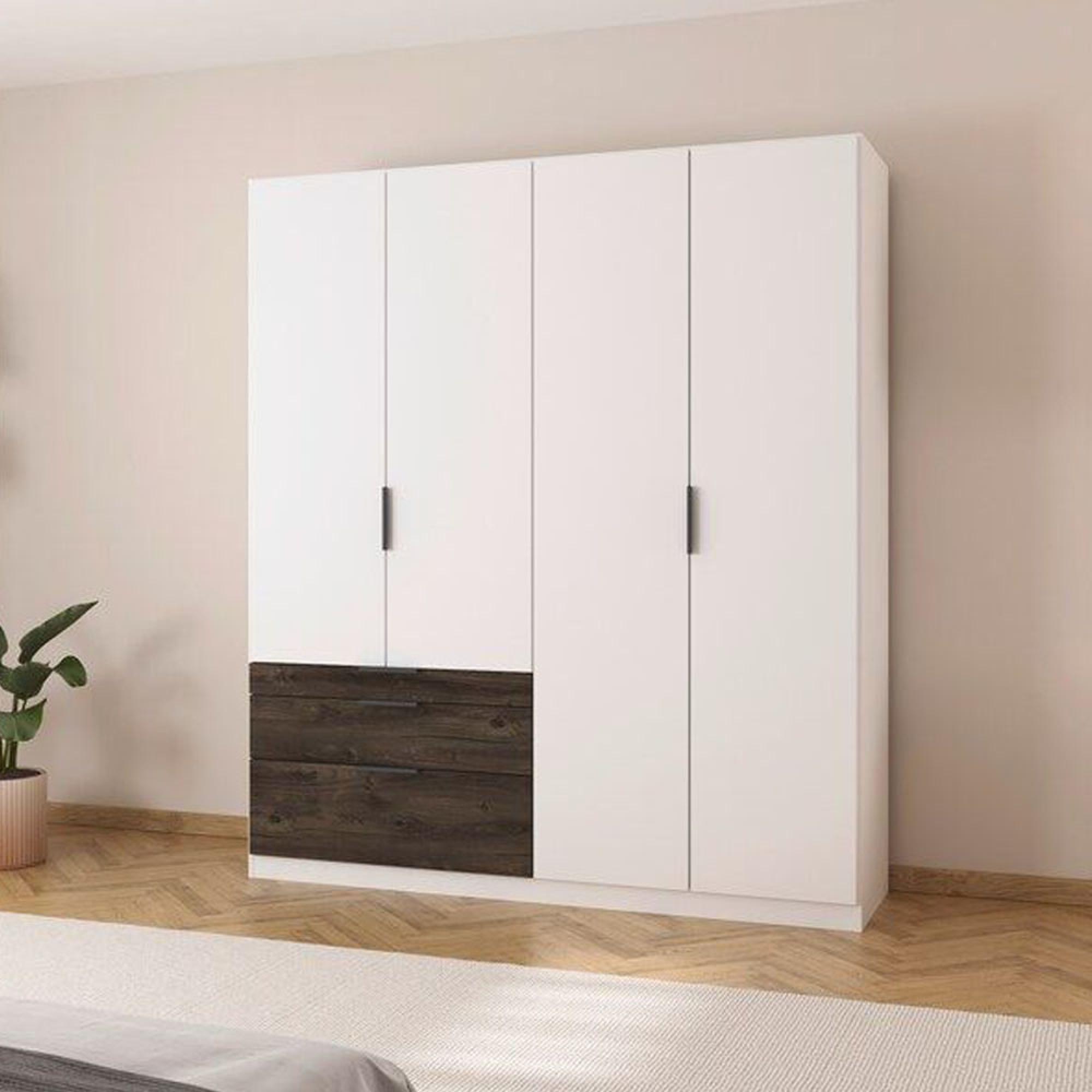Koda Wardrobe - 181cm - 4 Door - RHF Drawers - Alpine White