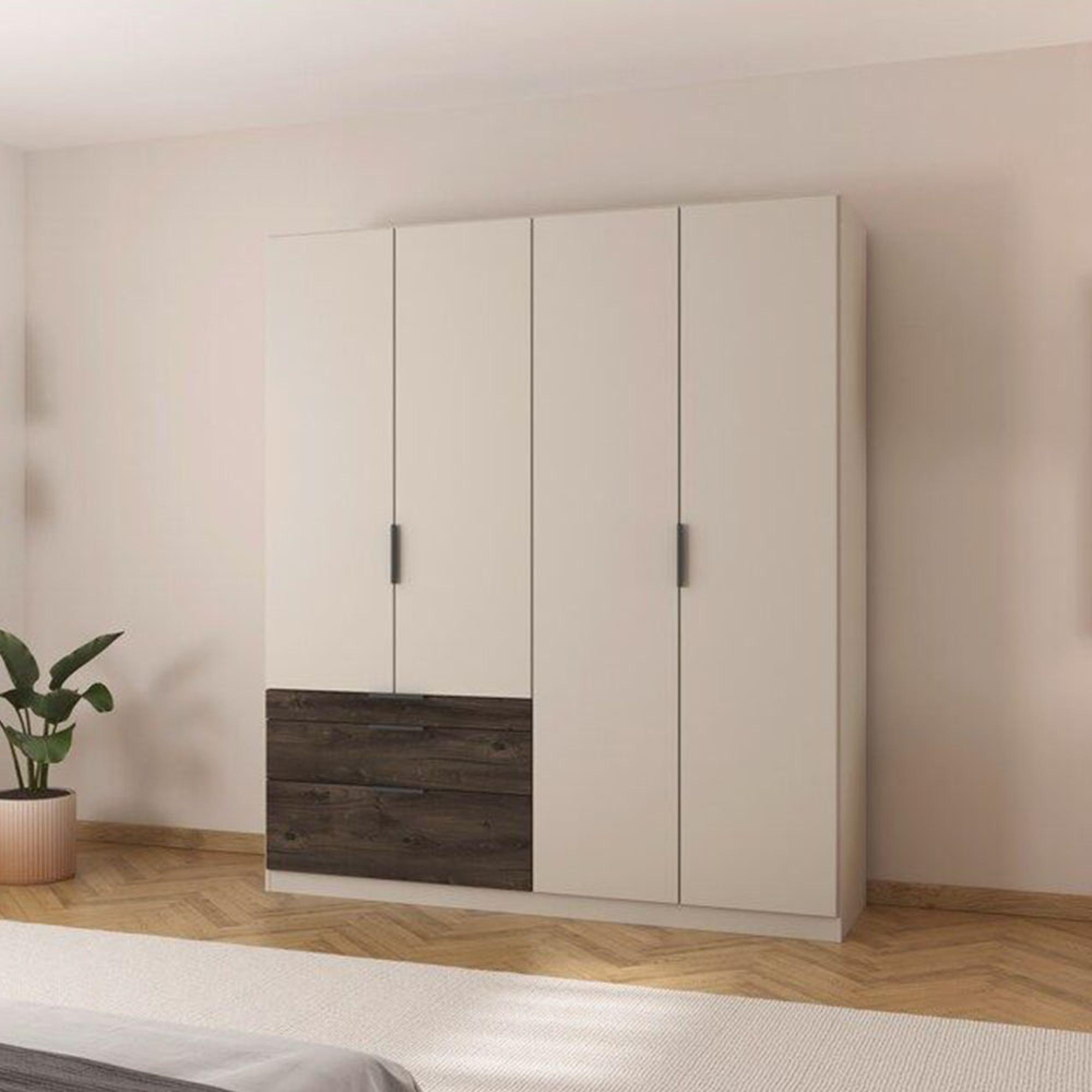 Koda Wardrobe - 181cm - 4 Door - RHF Drawers - Champagne