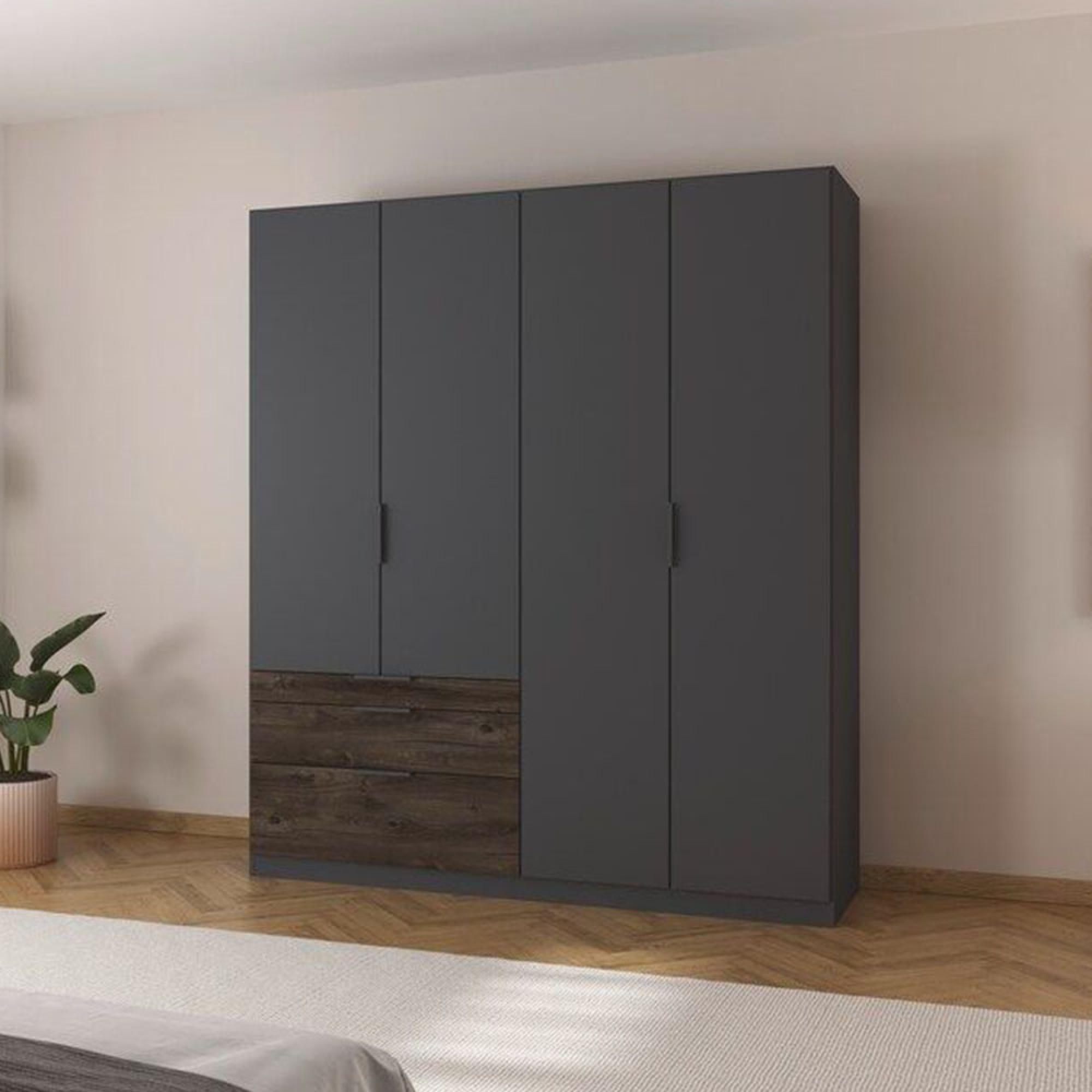 Koda Wardrobe - 181cm - 4 Door - RHF Drawers - Metallic Dark Grey