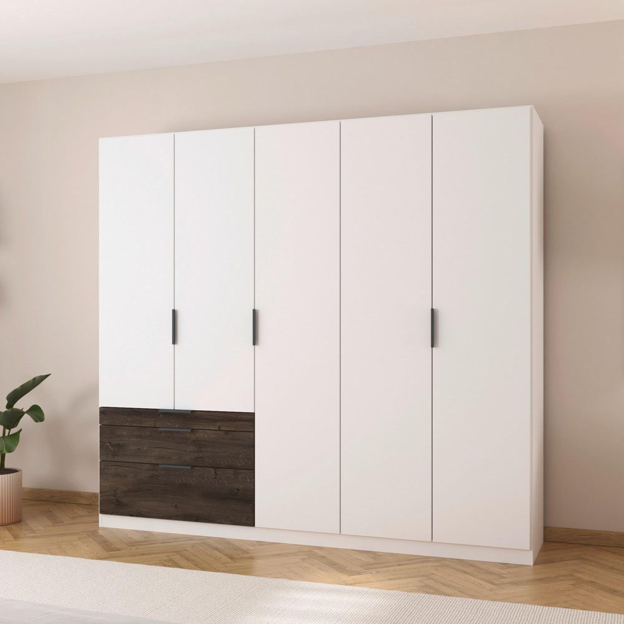 Koda Wardrobe - 226cm - 5 Door - RHF Drawers - Alpine White
