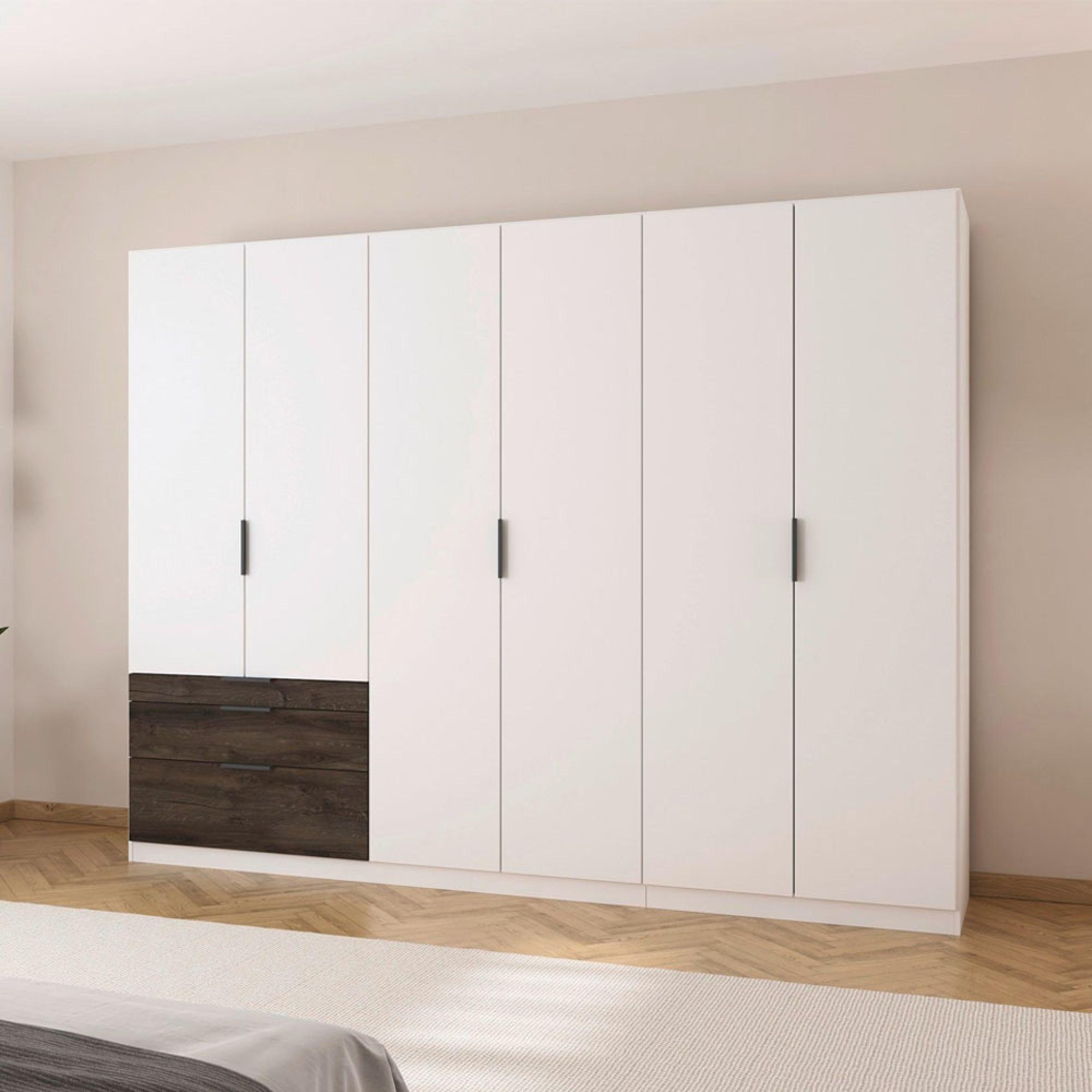 Koda Wardrobe - 271cm - 6 Door - RHF Drawers - Alpine White