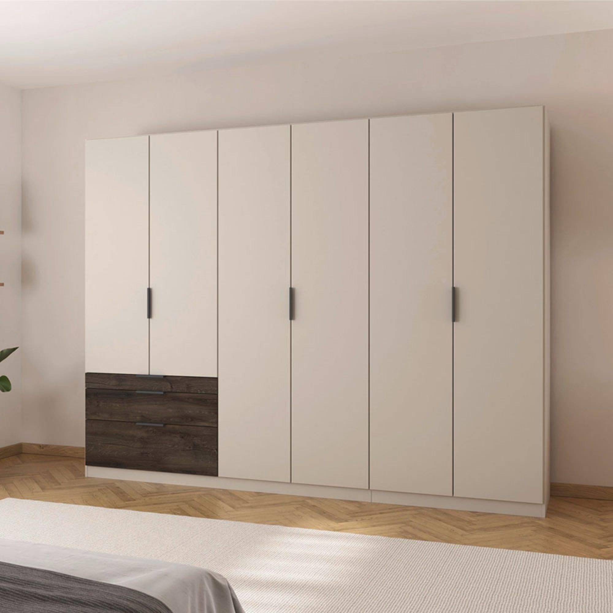Koda Wardrobe - 271cm - 6 Door - RHF Drawers - Champagne