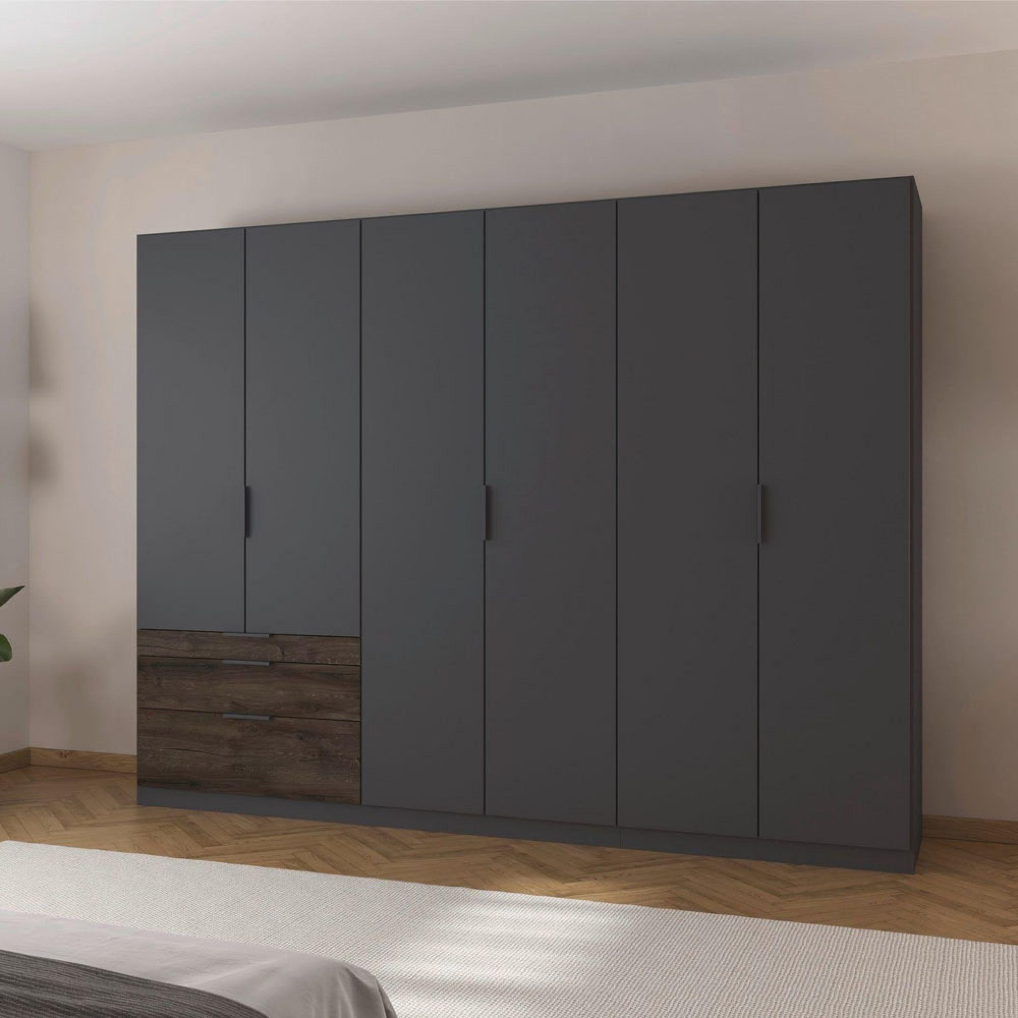 Koda Wardrobe - 271cm - 6 Door - RHF Drawers - Metallic Dark Grey
