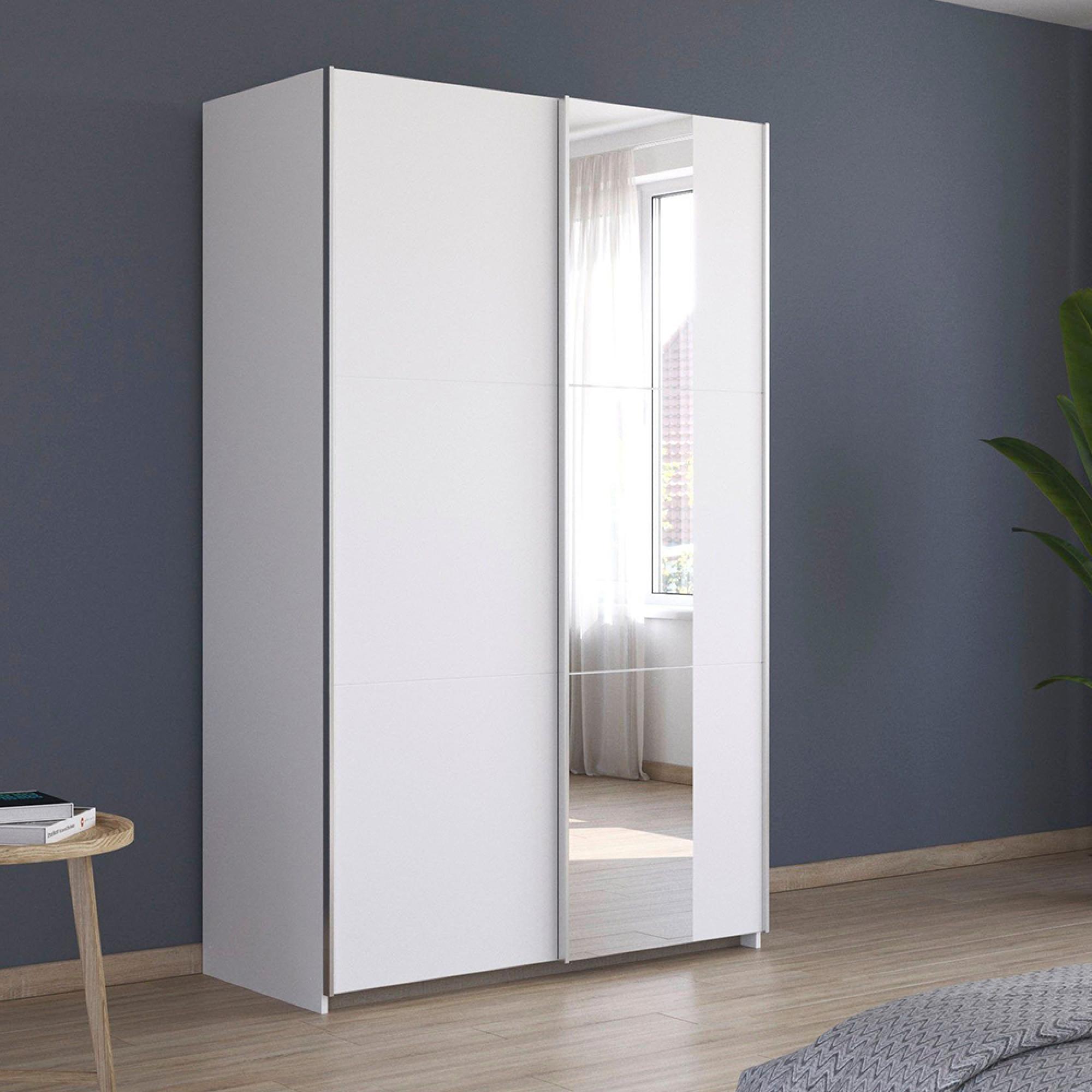 Kronach Sliding Mirror Wardrobe - 131cm - 2 Door - Alpine White