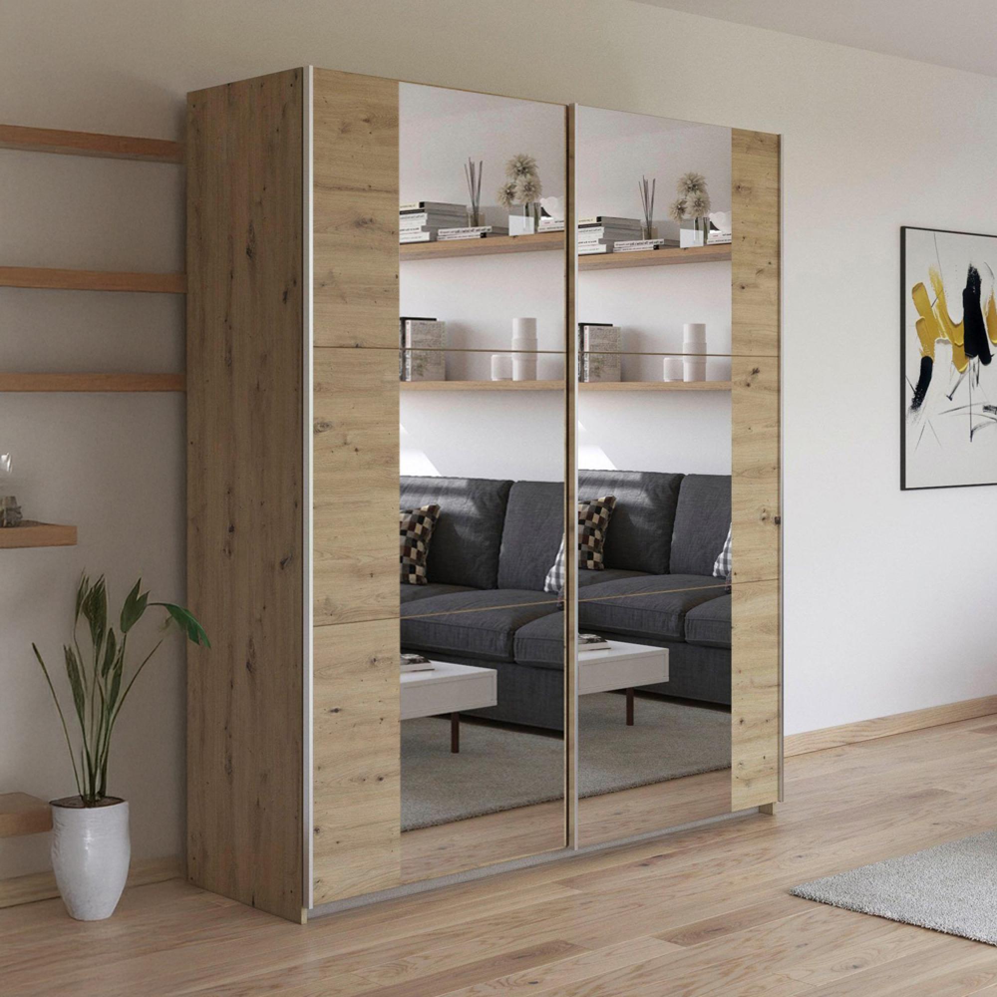 Kronach Mirrored Sliding Wardrobe - 175cm - 2 Door - Artisan Oak