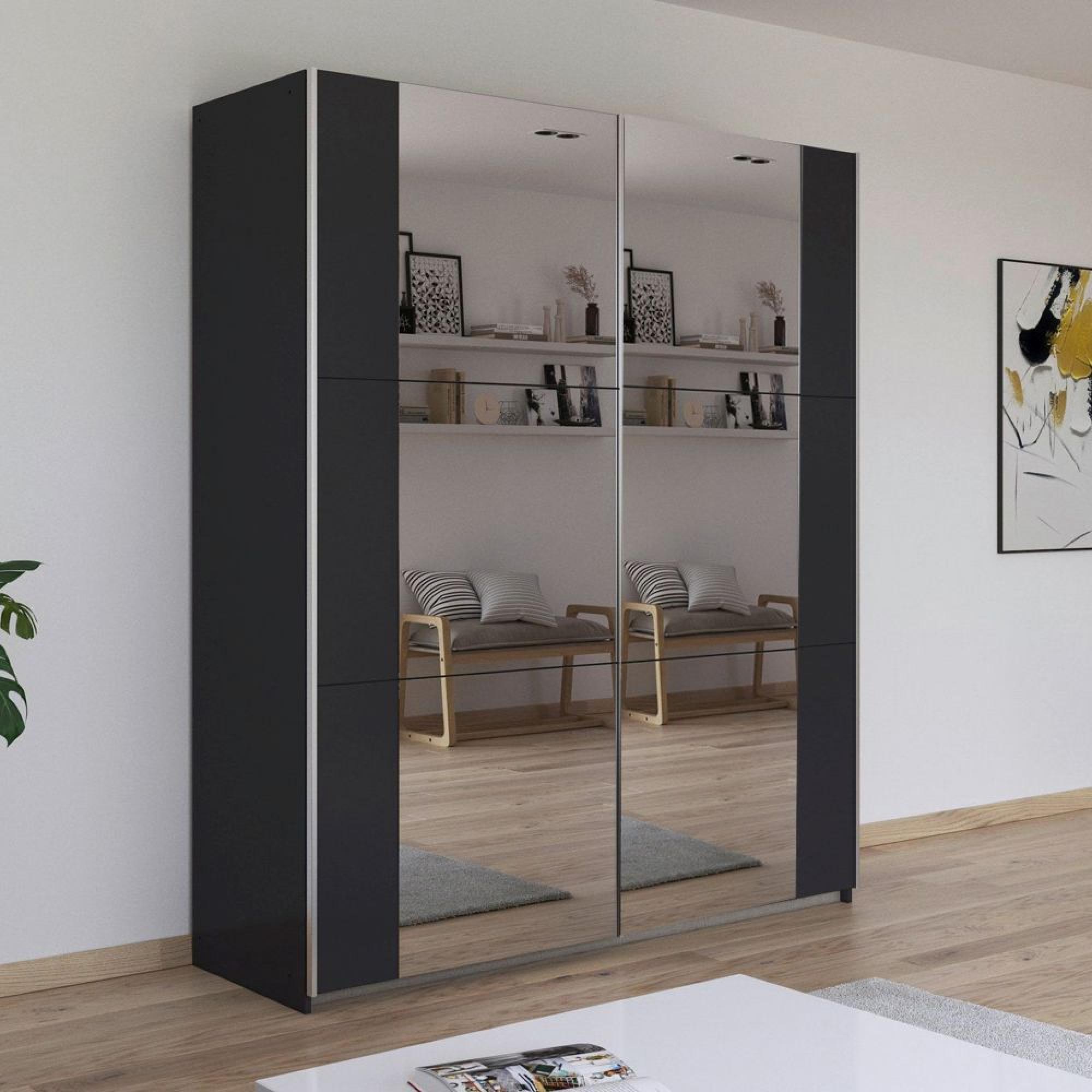 Kronach Mirrored Sliding Wardrobe - 175cm - 2 Door - Metallic Dark Grey