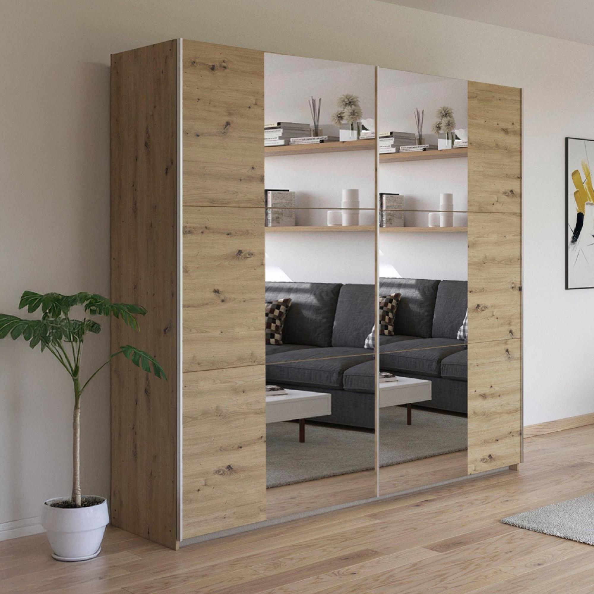 Kronach Mirrored Sliding Wardrobe - 218cm - 2 Door - Artisan Oak