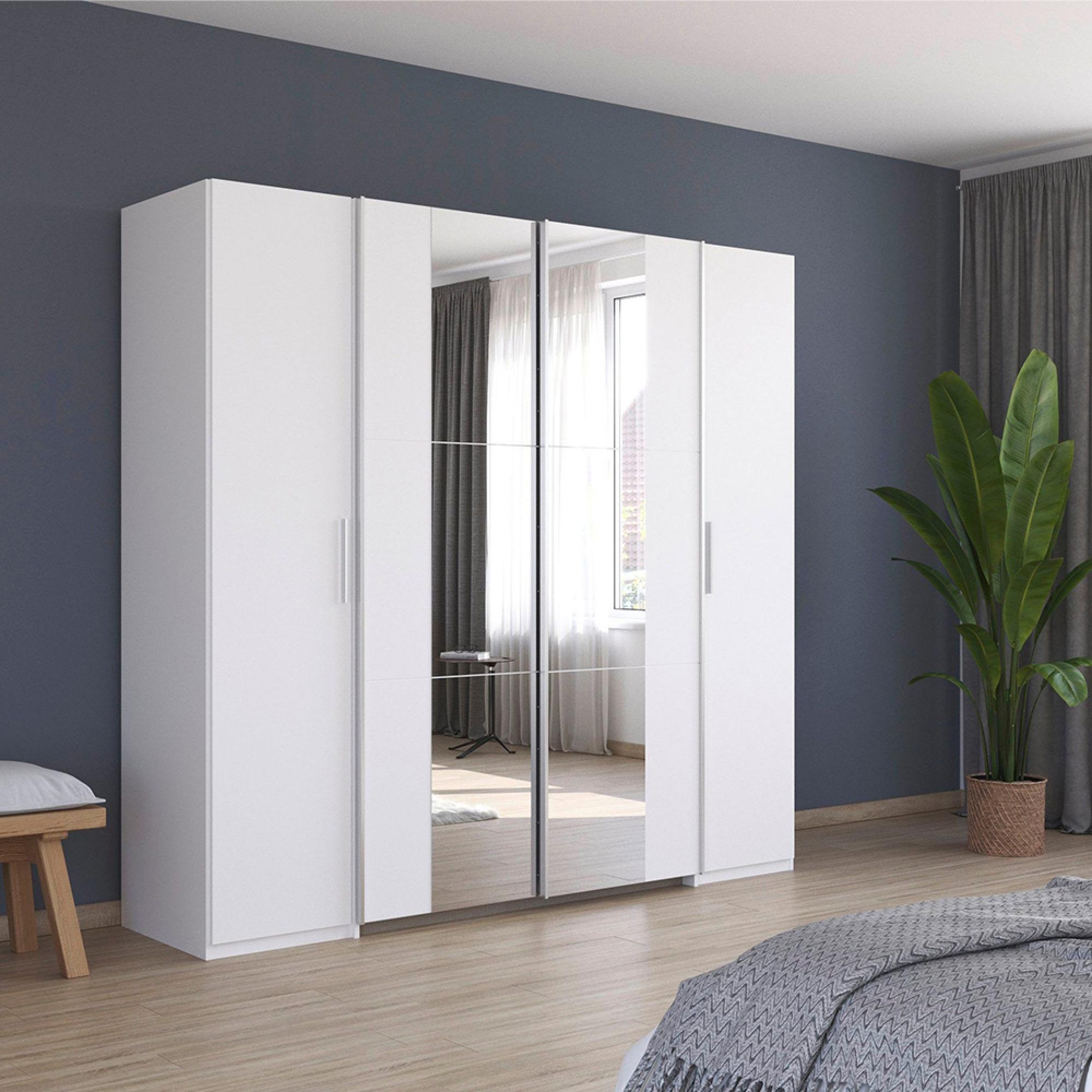 Kronach Mirror Wardrobe - 225cm - 4 Door - Alpine White